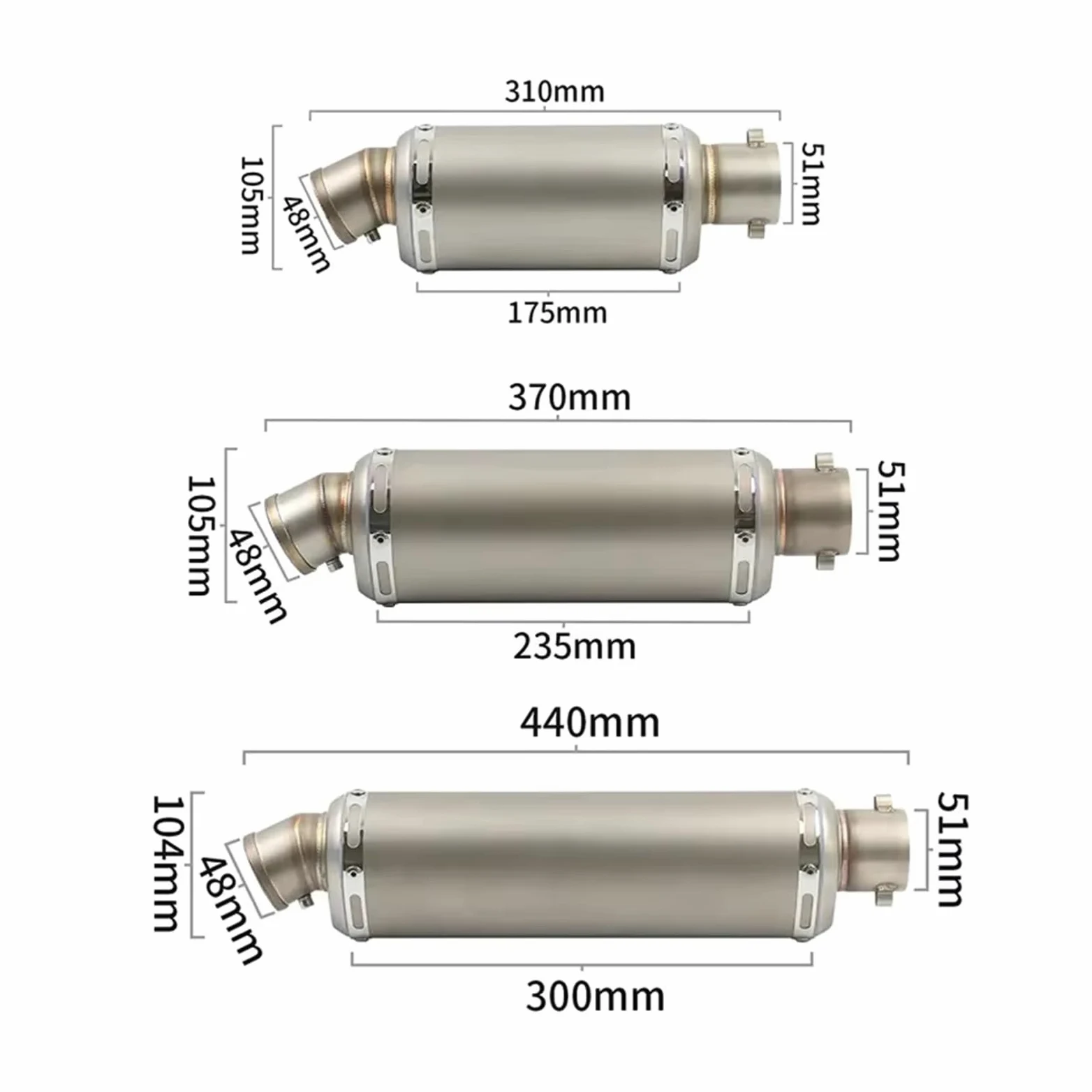 silencioso escape moto Para fz6 para pcx125 100cc-1000cc ATV GP Scooter | Silenciador de Escape Universal para motocicleta de 51mm, tubo de Escape de acero inoxidable de 310, 370 y 440mm(C3)