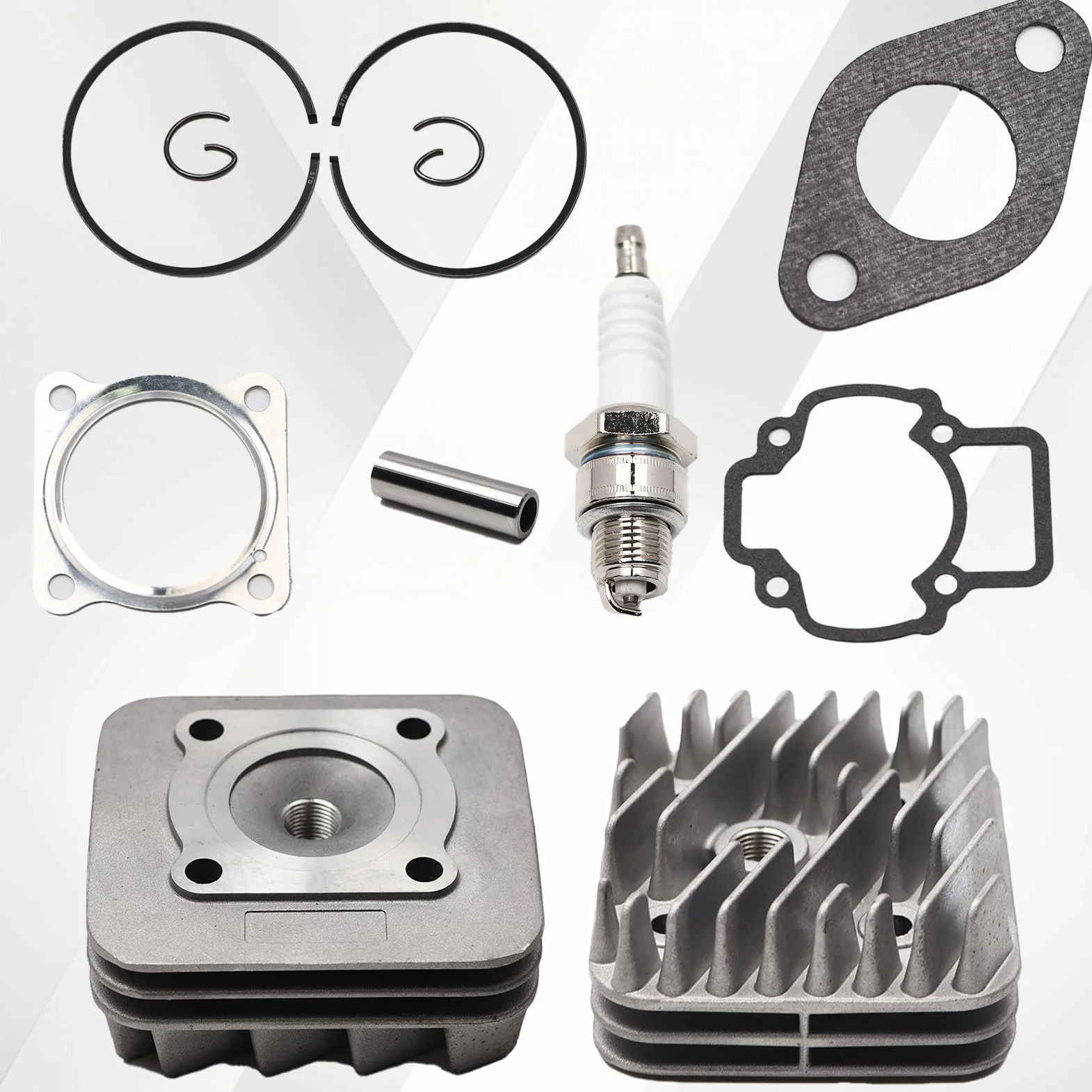 Kit Cilindro Gruppo termico DR Evolution 70cc D.48 Piggio AC ARIA SP.12 GHISA en fundición refrigerado por aire para motores Piggio Gilera 6 transferencias con escape elíptico y cabeza