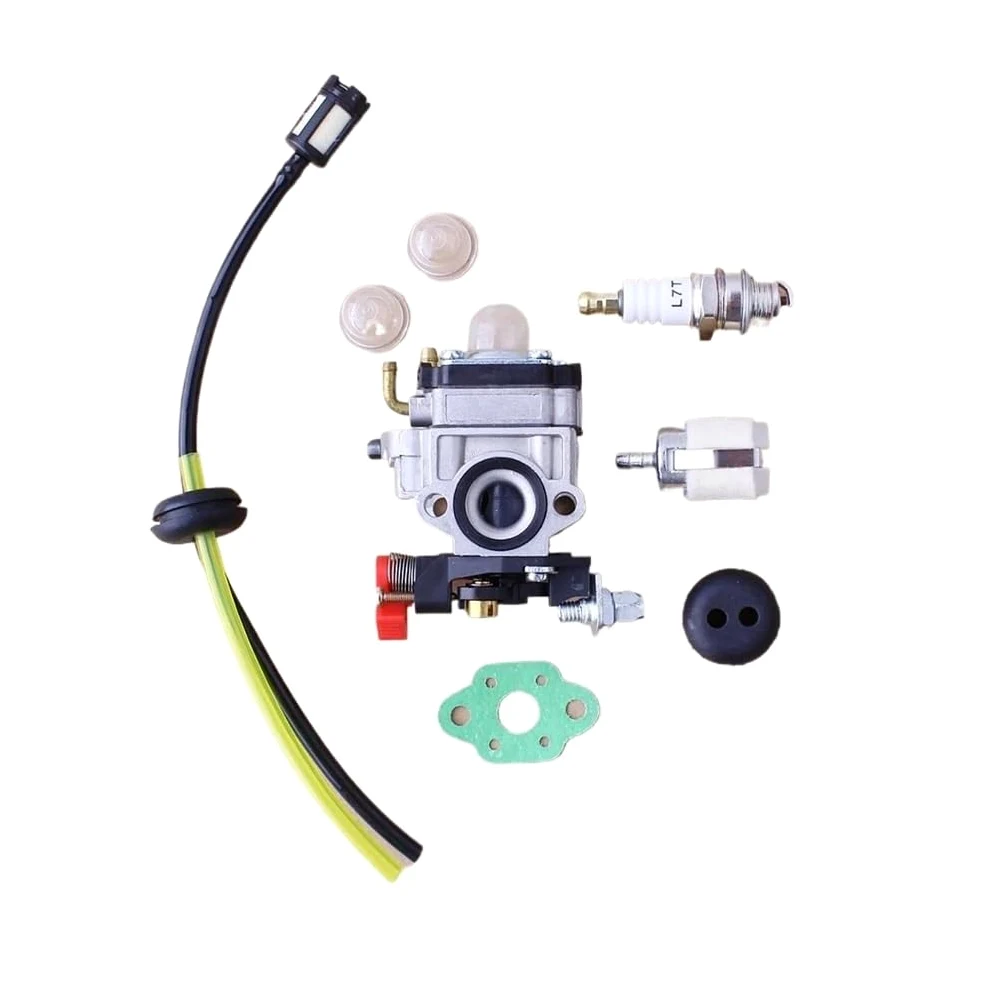 Carburador compatible con recortadora TH23, TH26, TH34 de 23 CC, 25 CC, 26 CC, 33 CC y 35 CC. Accesorios, bujía, filtro de línea de combustible y ojal.