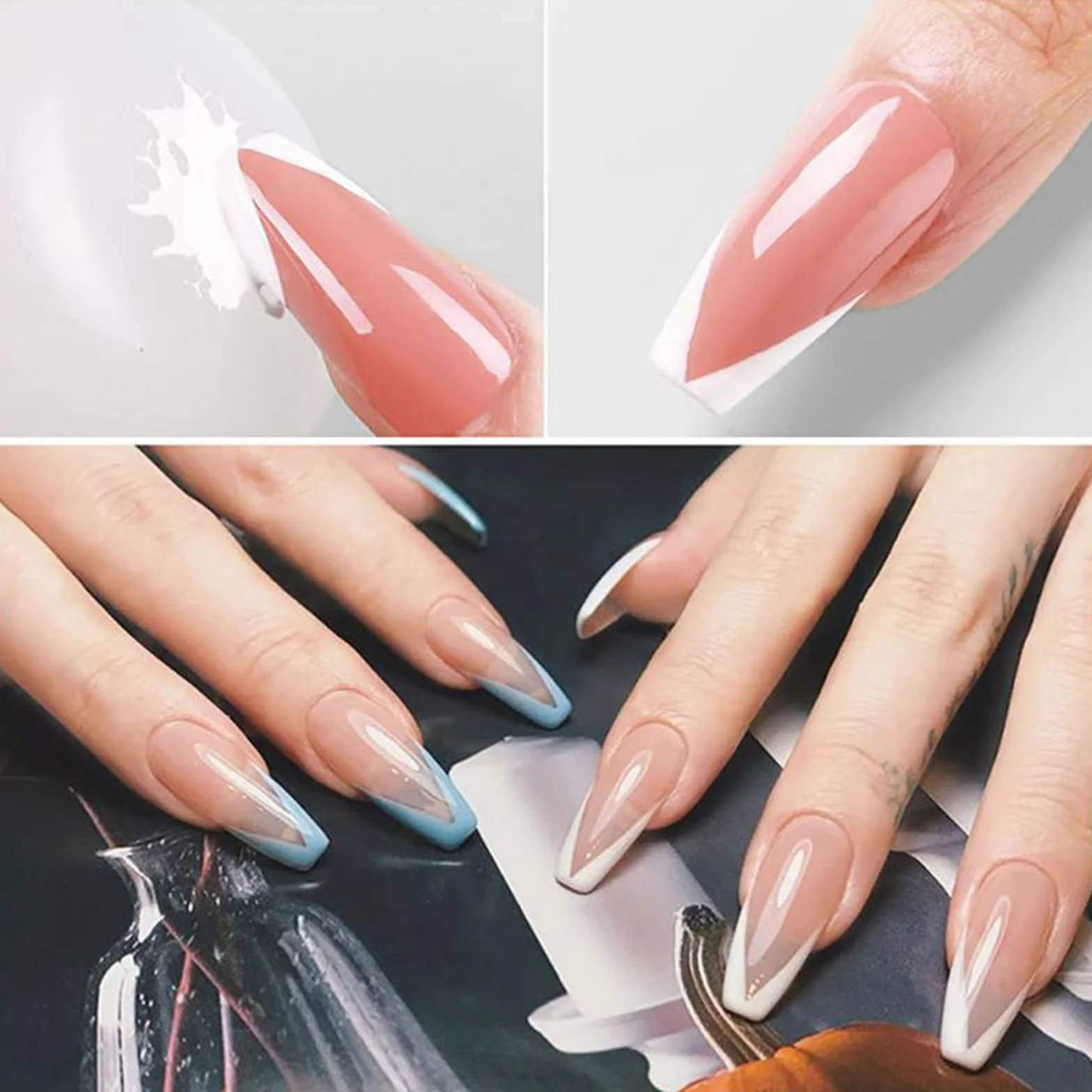 Nail Art Stamper with Scraper, Silicone Heads Nail Stamping Tool for French Smile Line Manicure