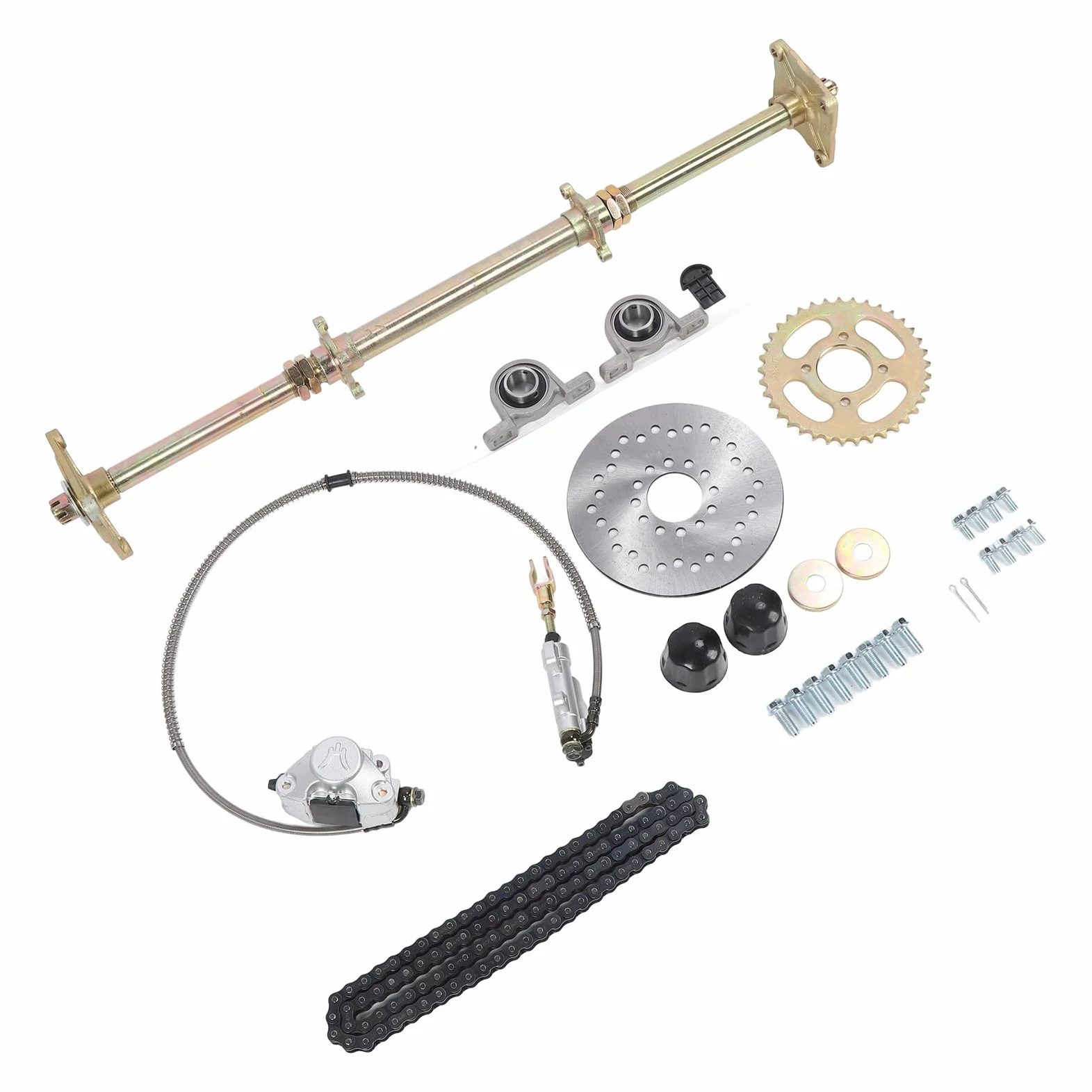 Kit de Montaje de Eje Vivo Trasero Go Kart, Acero Al Carbono para Triciclo de Deriva con Longitud de Eje de 32 Pulgadas, Piñón 428 37T y Disco de Freno de 7,5 Pulgadas