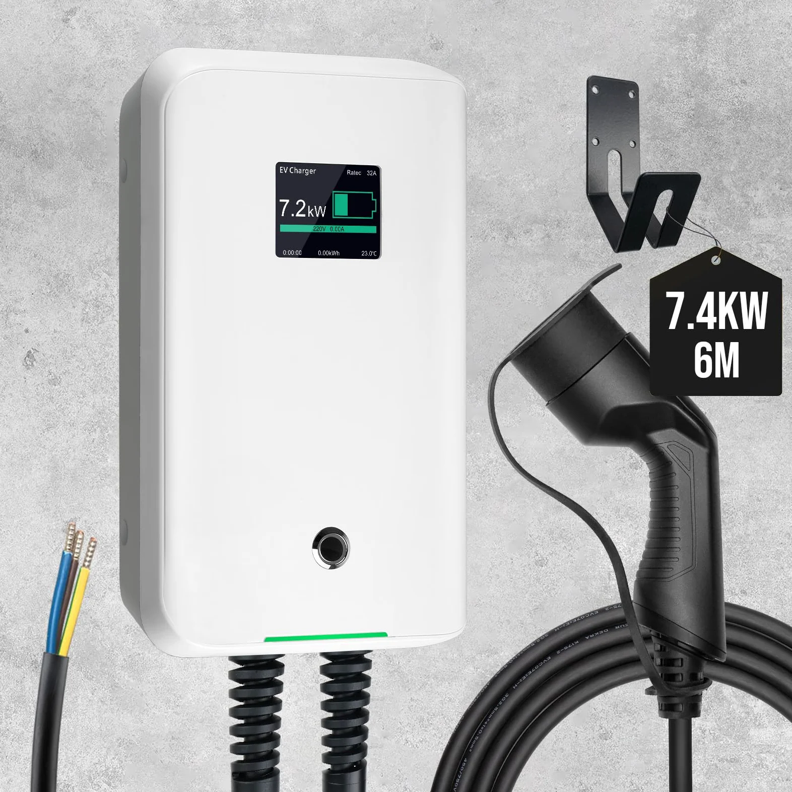 Morec 32A Tipo 2 EV Estación de Carga (estándar Europeo) Station IEC 62196-2 ev Cargador Enchufe con Cable de alimentación a Caja de distribución portatil Caja de Pared rapida 7.68kw 6.1m
