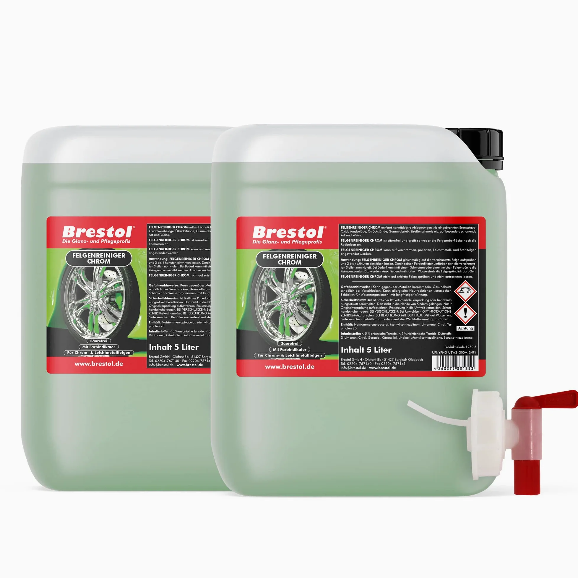 Limpiador llantas cromo (10 L), listo para usar con grifo), – -- 51 mm – Cromo Llantas Llantas Llantas de Acero PH neutro – -Original brestol