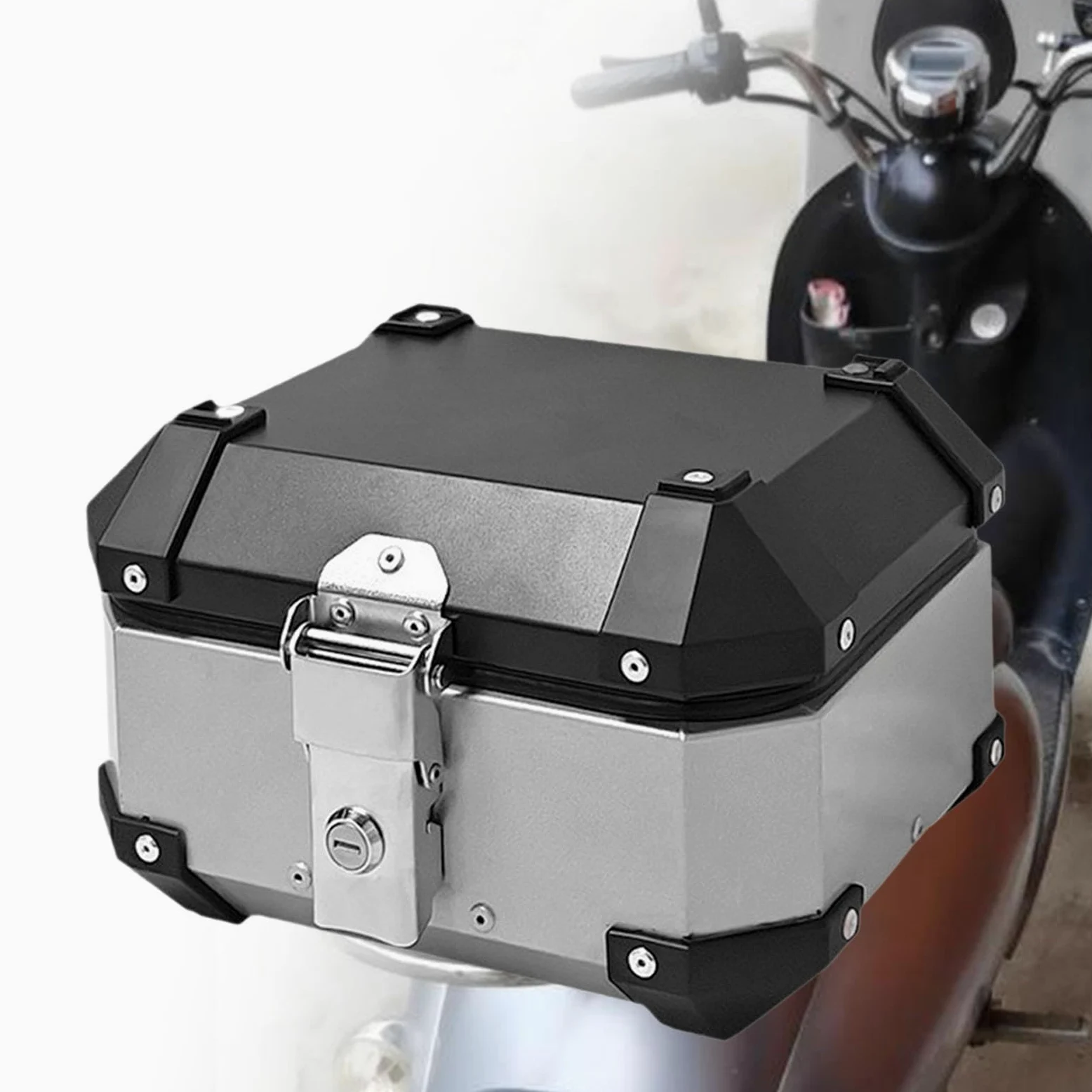 Baúl de Motocicleta Maleta Trasera Aluminio Bloqueo Fácil Montaje Adecuado para Rutas Largas Viajes en Carretera Transporte de, Plata