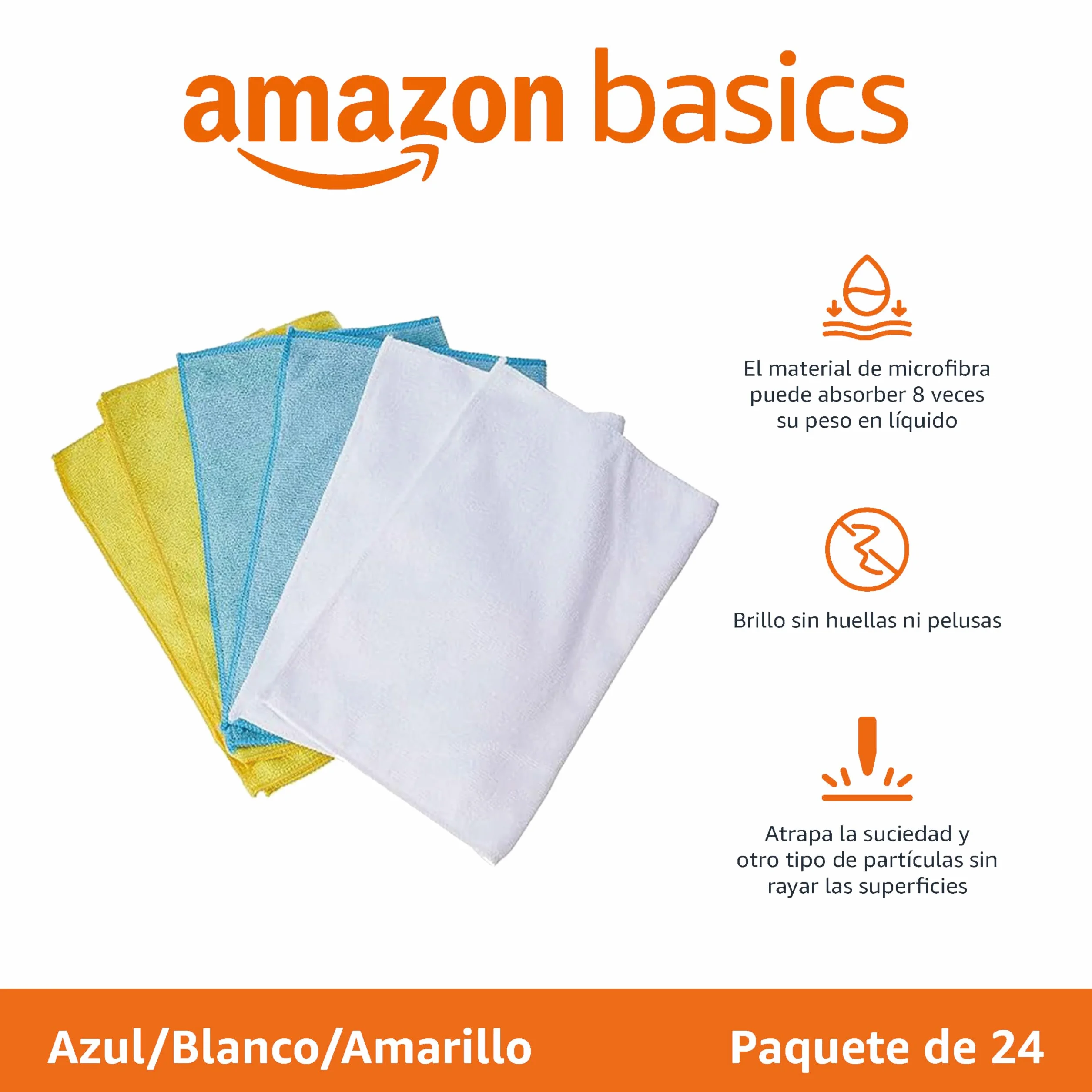 Amazon Basics Paño de limpieza de microfibra 30.5 x 40.5 cm 24 unidades Multicolor