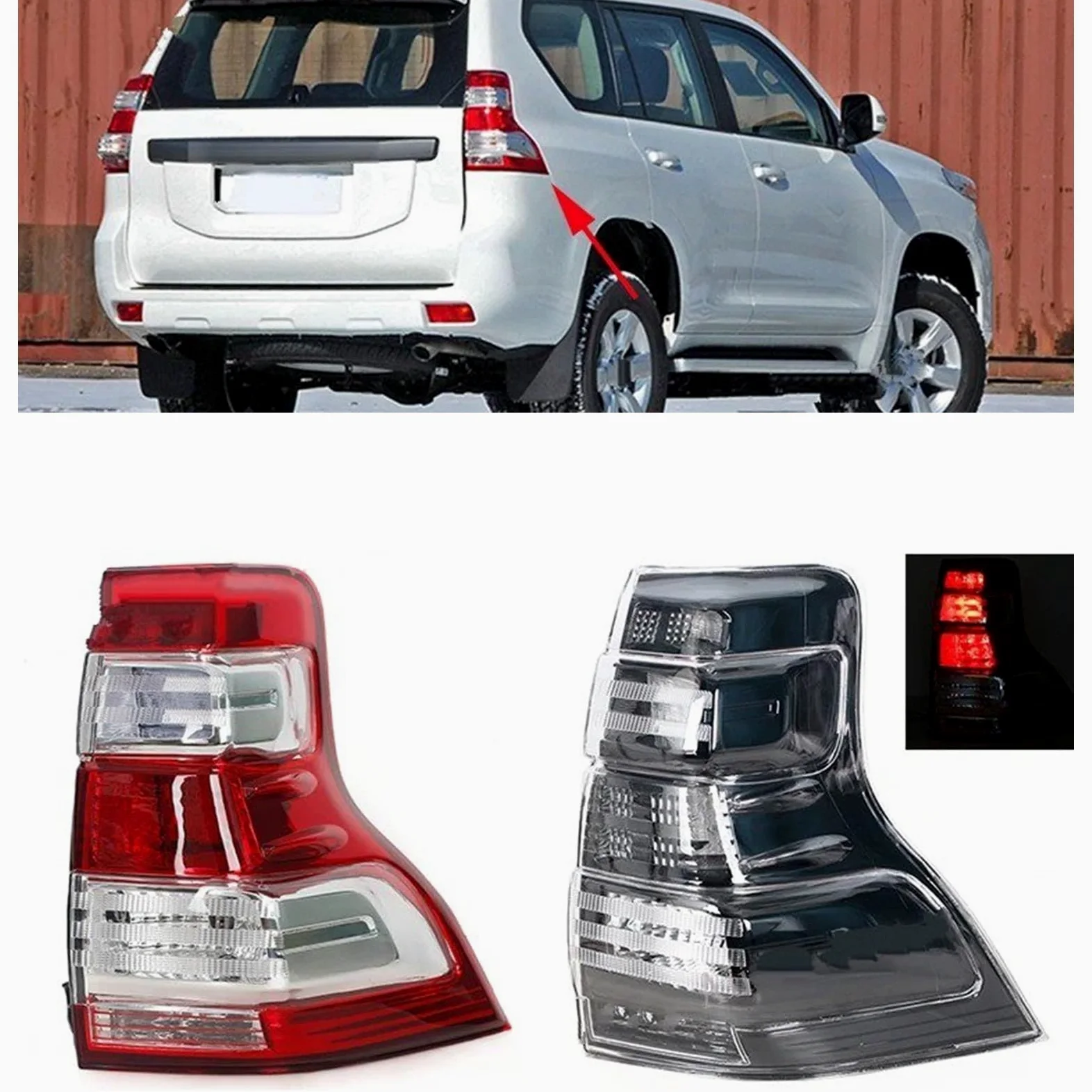Luces Traseras Para Toyota Para Land Para Cruiser Para Prado LC150 FJ150 2014-2017 Montaje Luz Trasera Lámpara Señal Advertencia Freno Taillamp Piloto Trasero(Red left)