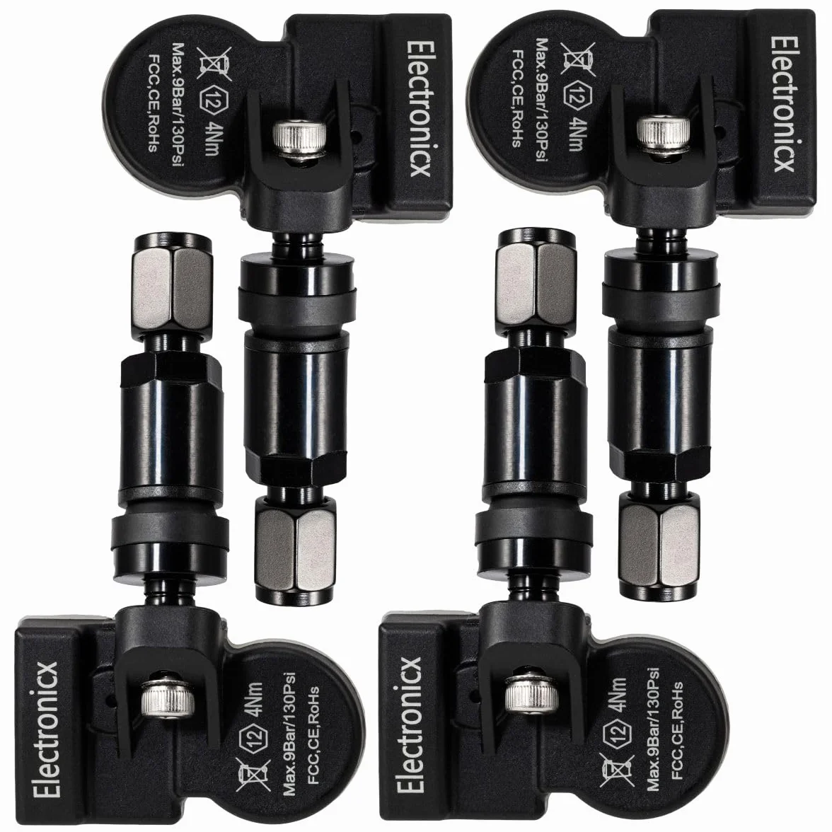 Electronicx 4 sensores RDKS apto para Alfa Romeo Stelvio 949 2017-2021 preprogramado, 433 MHz TPMS, sensor de presión de neumáticos, válvula de metal, color negro, juego de 4 unidades, llantas de