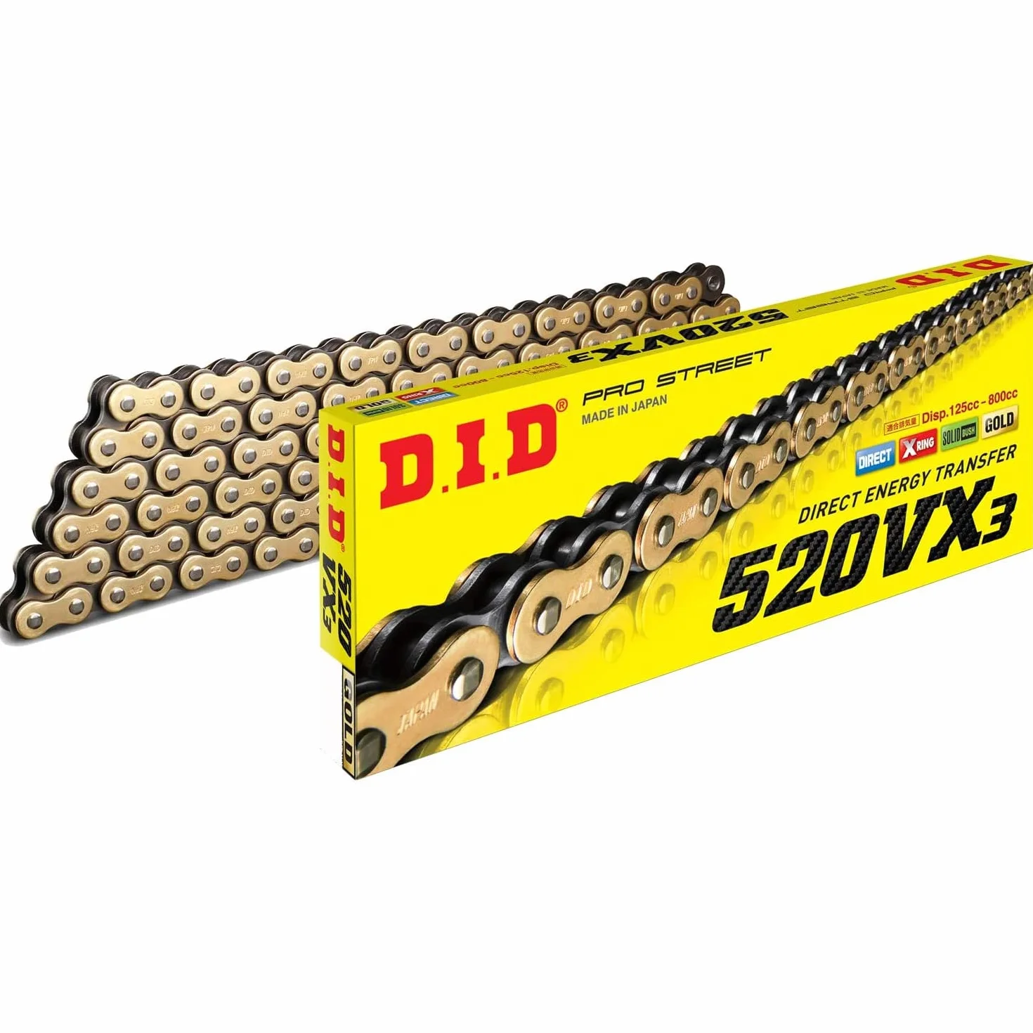 DID Cadena 520VX3 (Oro y Negro) - Longitud: 112 eslabones con unión remachada (ZJ)