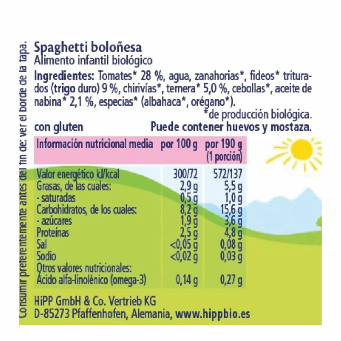 HiPP Tarrito Spaghetti Boloñesa BIO Pack 6x190g Bebé 6 Meses