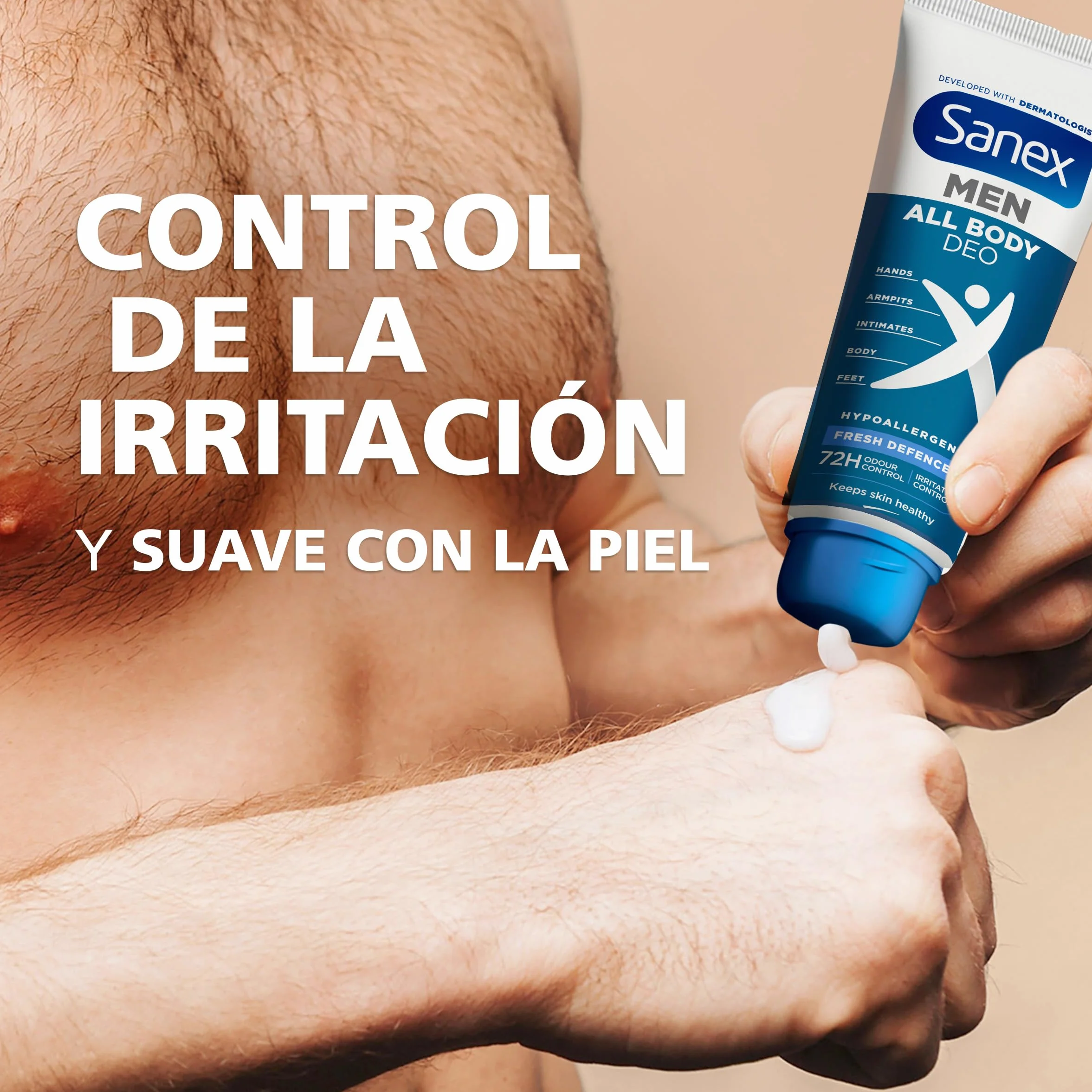 Sanex Men Crema Todo el Cuerpo Deo Frescor Total 75ml, Desodorante 72h Protección Olor Hipoalergénico
