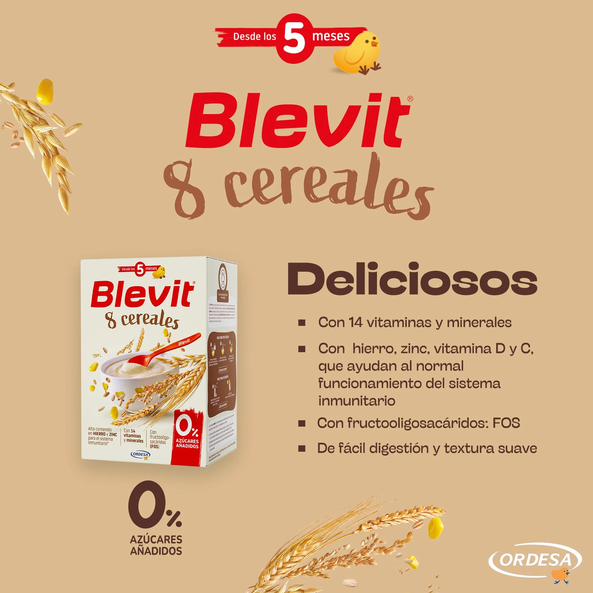 Blevit 8 Cereales 500g Papilla Bebé 5 Meses 14 Vitaminas y Minerales