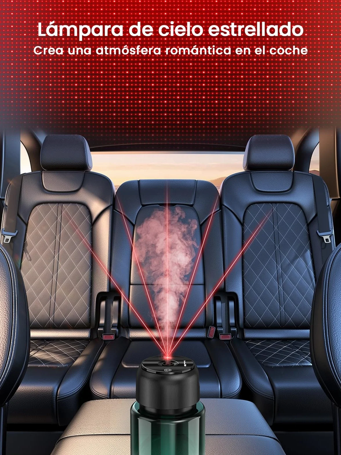 160ml Ambientador De Coche Difusor De Aromas Con Fragancia, Larga Duración 9–12 Meses, Encendido Automático, Batería Recargable, Luz Estrellada, Nebulizador Ultrasónico, 3 Modos, BJ 047 (Océano)