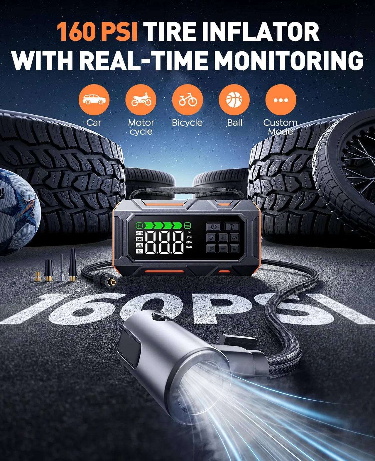 TREKURE Arrancador de Baterias de Coche 8000A 160 PSI con Compresor de Aire y Luces Multimodo