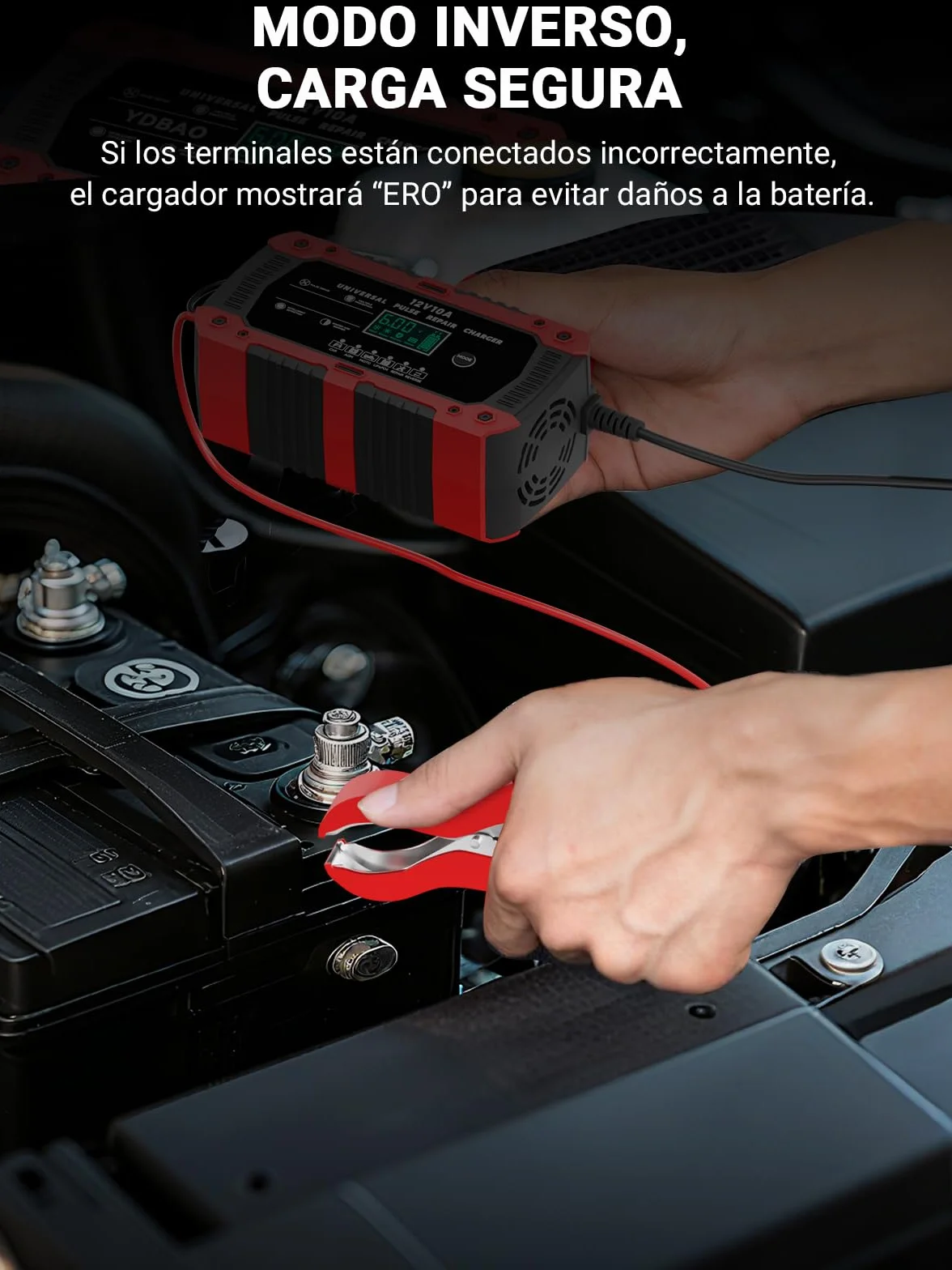 Cargador de Batería de Coche 12V 10A Cargador Baterias Coche y Moto con Pantalla Táctil LCD Inteligente y Múltiples Protecciones Cargador de Batería para Auto Moto Camión AGM, Gel, SLA