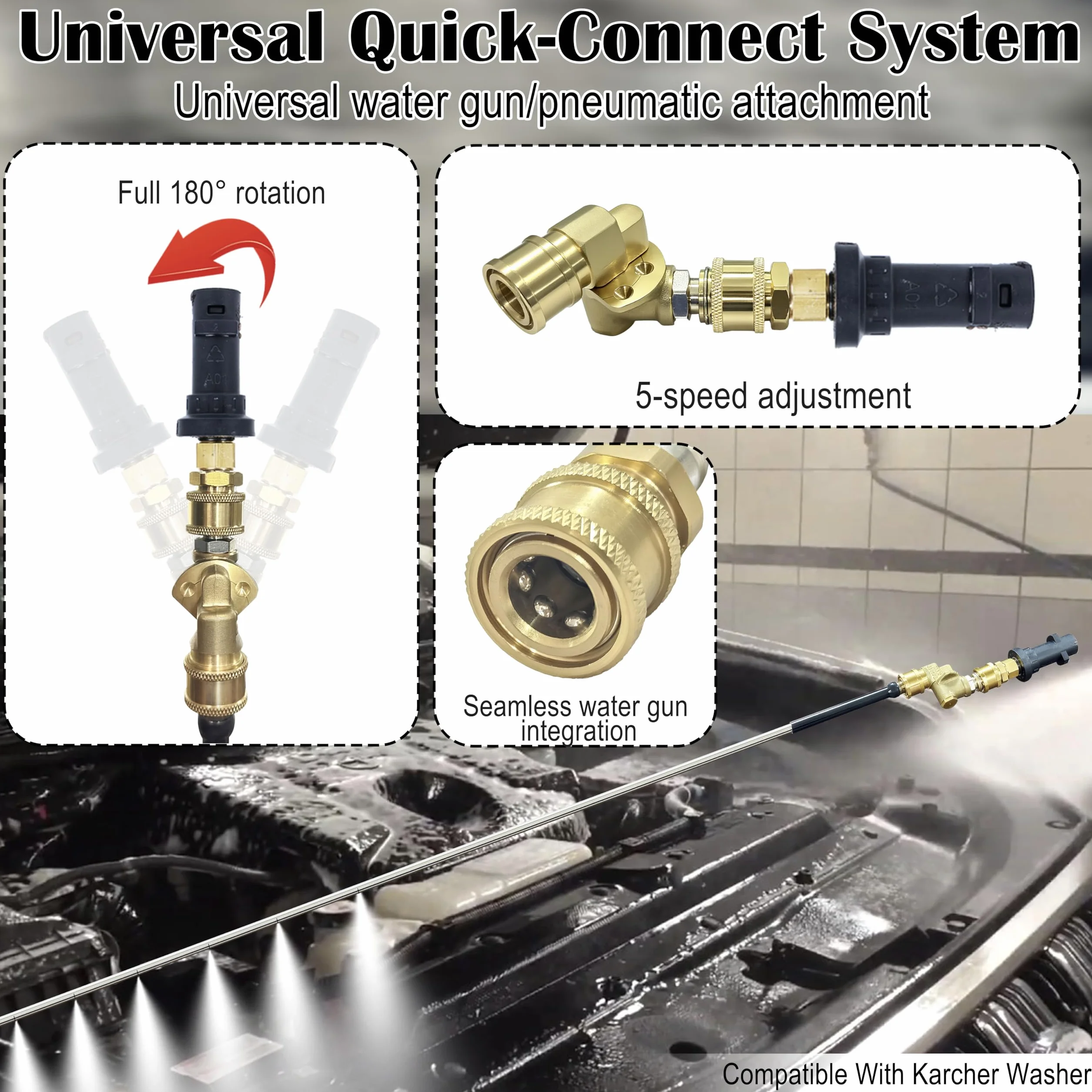 Varilla de limpieza de radiador – Herramienta de purga de radiador de 5000+ PSI con adaptador adecuada para lavadora de coches Karche, camiones, autocaravanas, limpieza dual de agua/aire, incluye