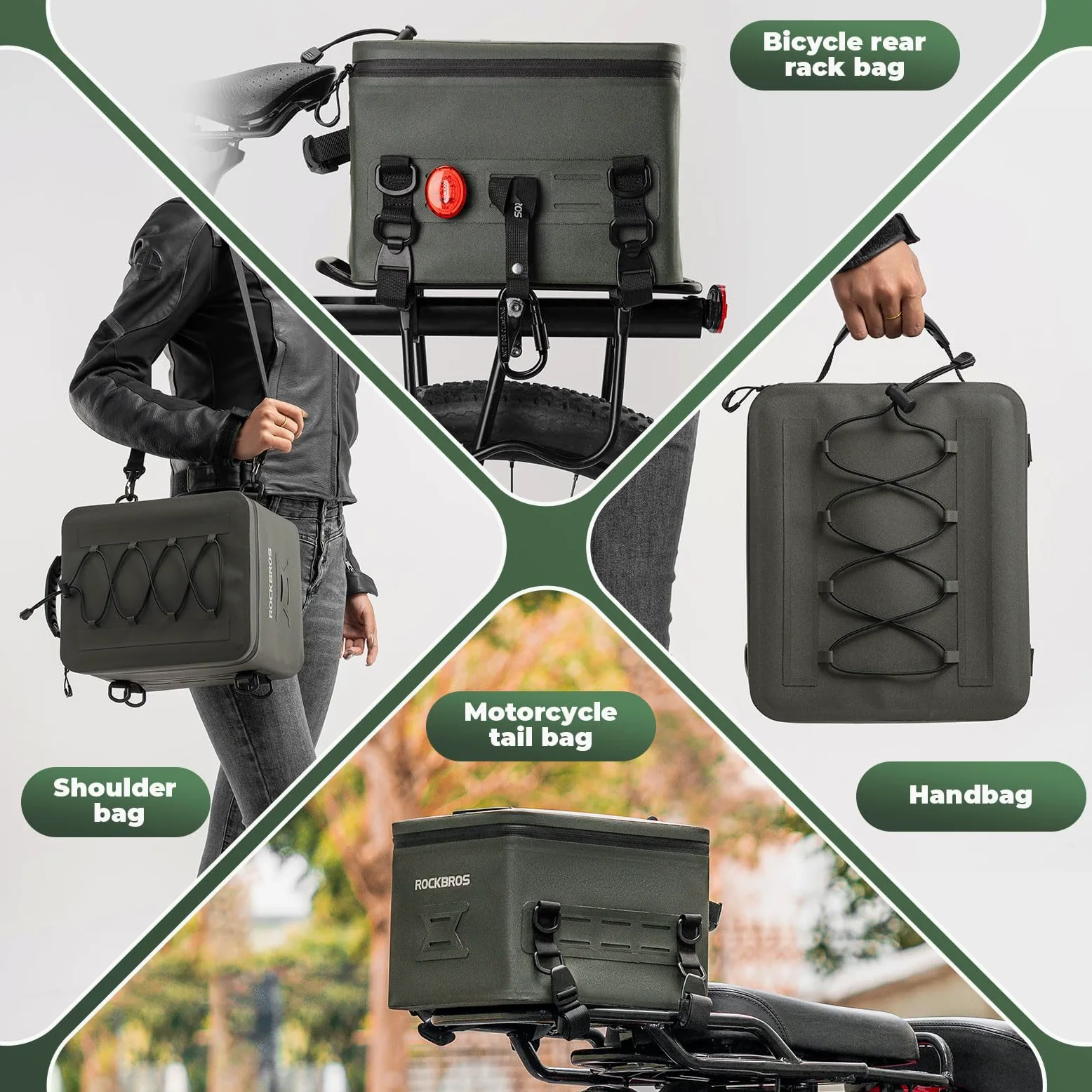 ROCKBROS Bolsa para Asiento Trasero de Moto, Impermaeble Bolsa de Equipaje con Correa de Hombro Ajustable, 13L Maleta para Bicicleta Moto Viaje, Gris