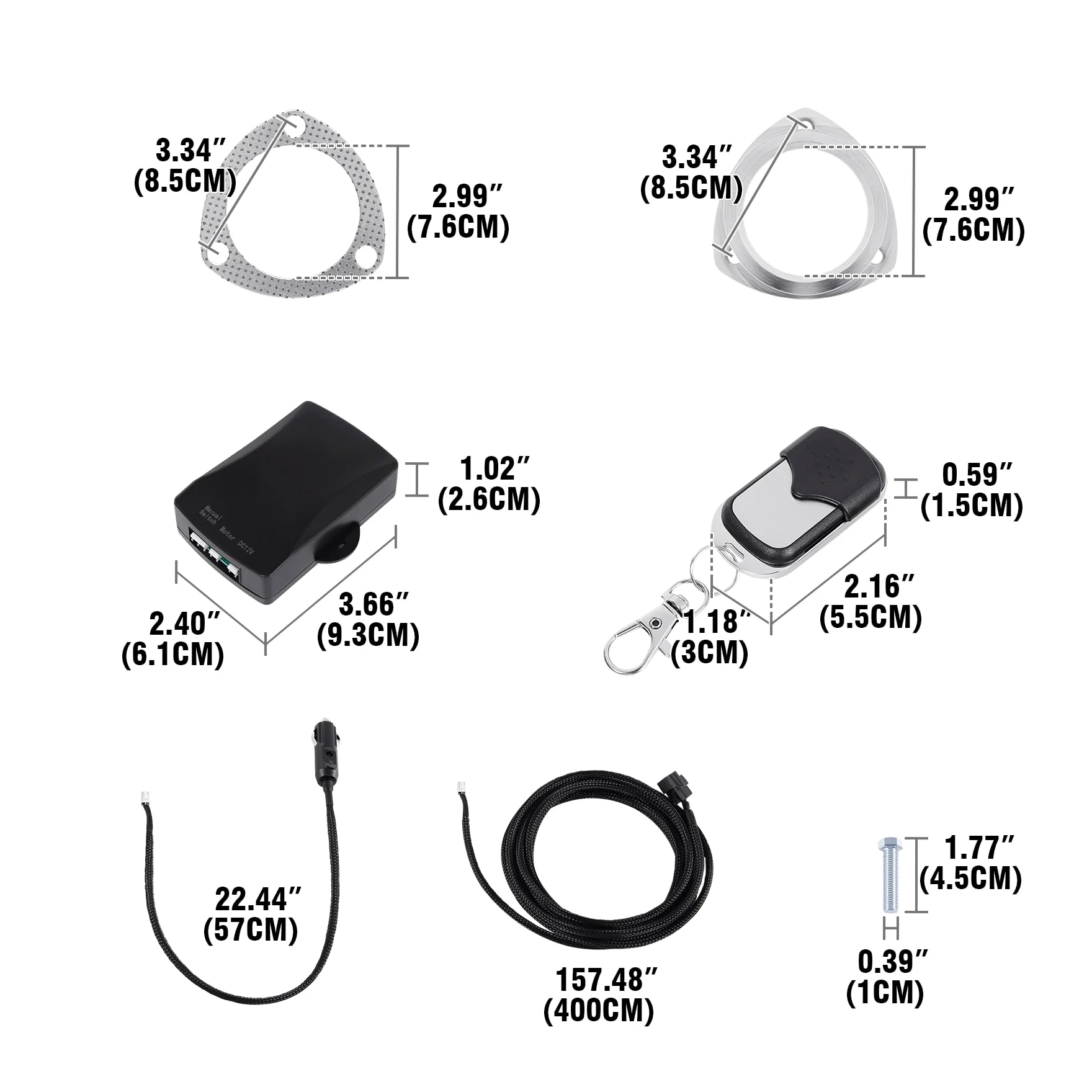 Kit de silenciador de escape eléctrico de 3" 76mm, sistema de interruptor de válvula de acero inoxidable con control remoto
