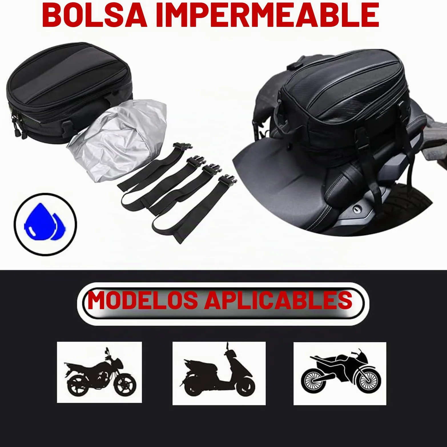 Bolsa Moto Asiento Trasero Multifuncional Polipiel Estilo Deportivo