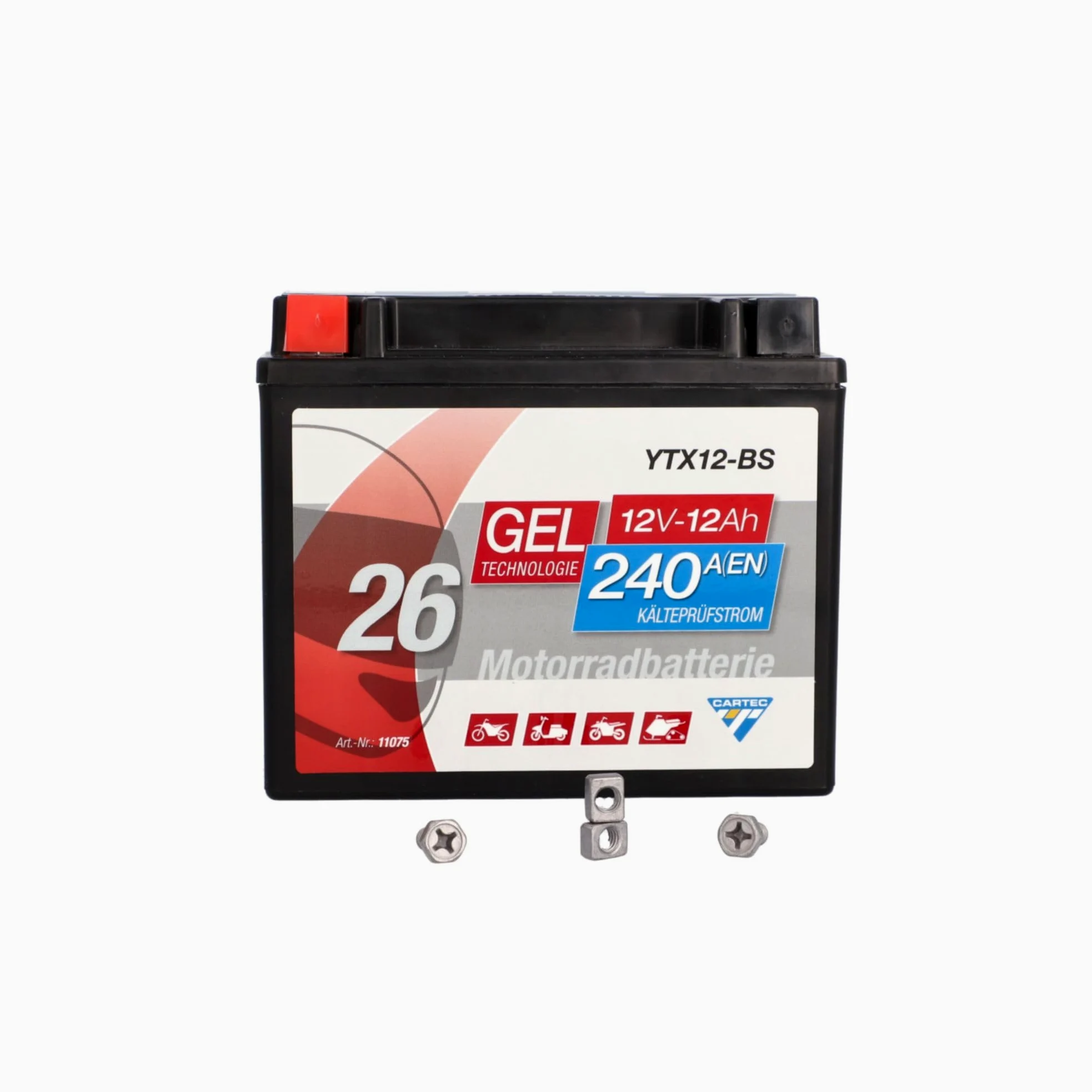CARTEC YTX12-BS Batería de Motocicleta 10Ah 180A Gel Arranque Sin Mantenimiento