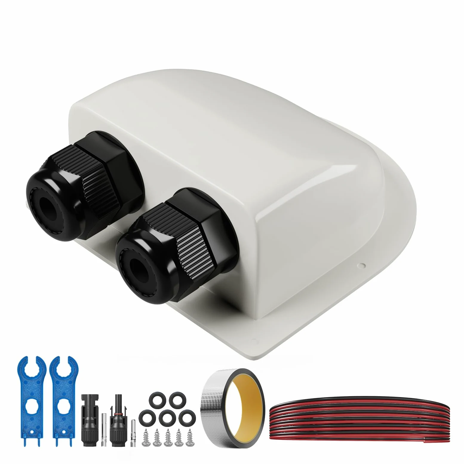 Prensaestopas de entrada de cable solar impermeable PV de múltiples longitudes con carcasa de policarbonato resistente a los rayos UV, incluye cinta de butilo para sistemas solares de caravana