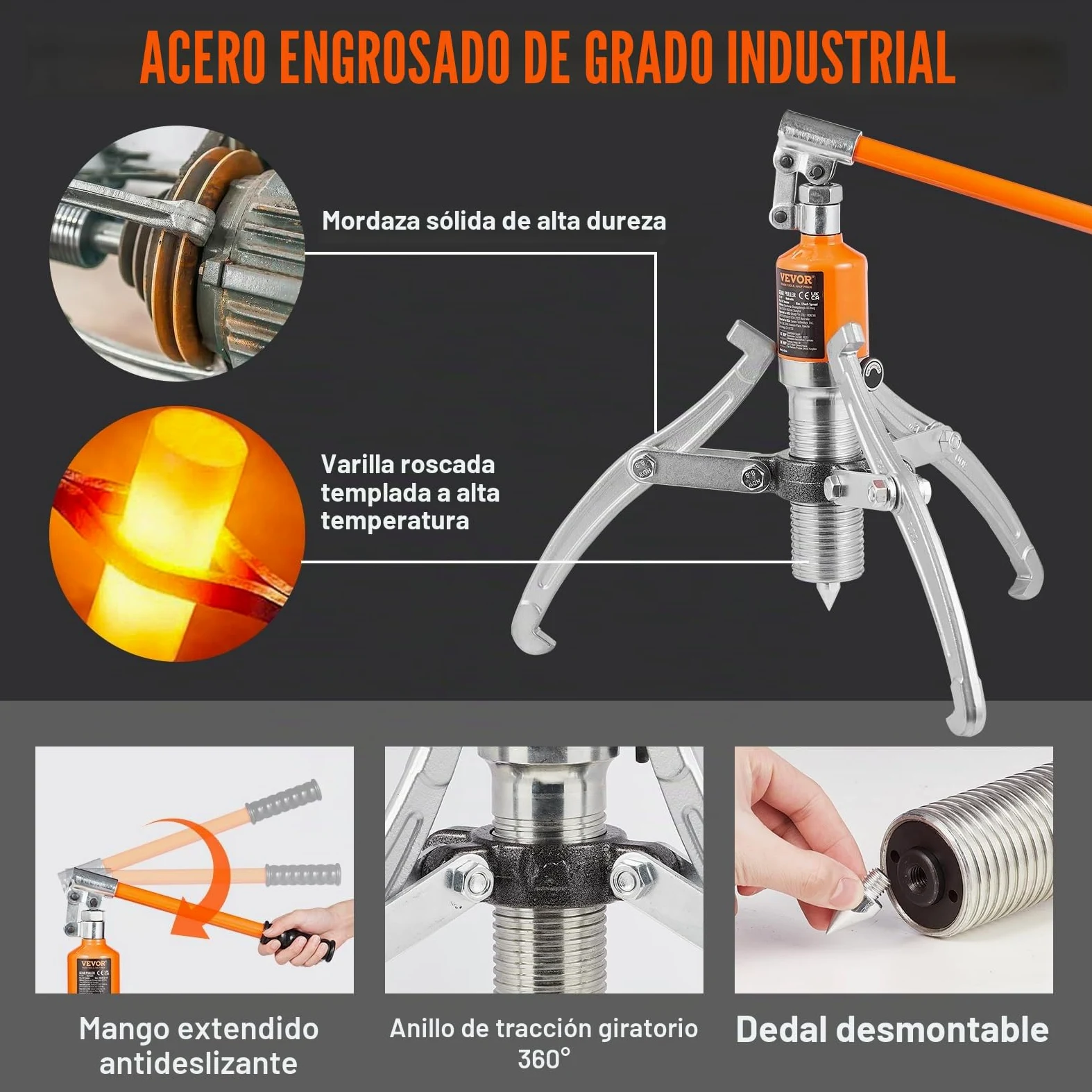 VEVOR Extractor De Engranajes Hidráulico 2 o 3 Patas de Acero Separador De Tracción De Rodamientos Capacidad de Tracción 15 T Extractor de Cojinetes Extensión de 304,8 mm para Desmontaje de Engranajes