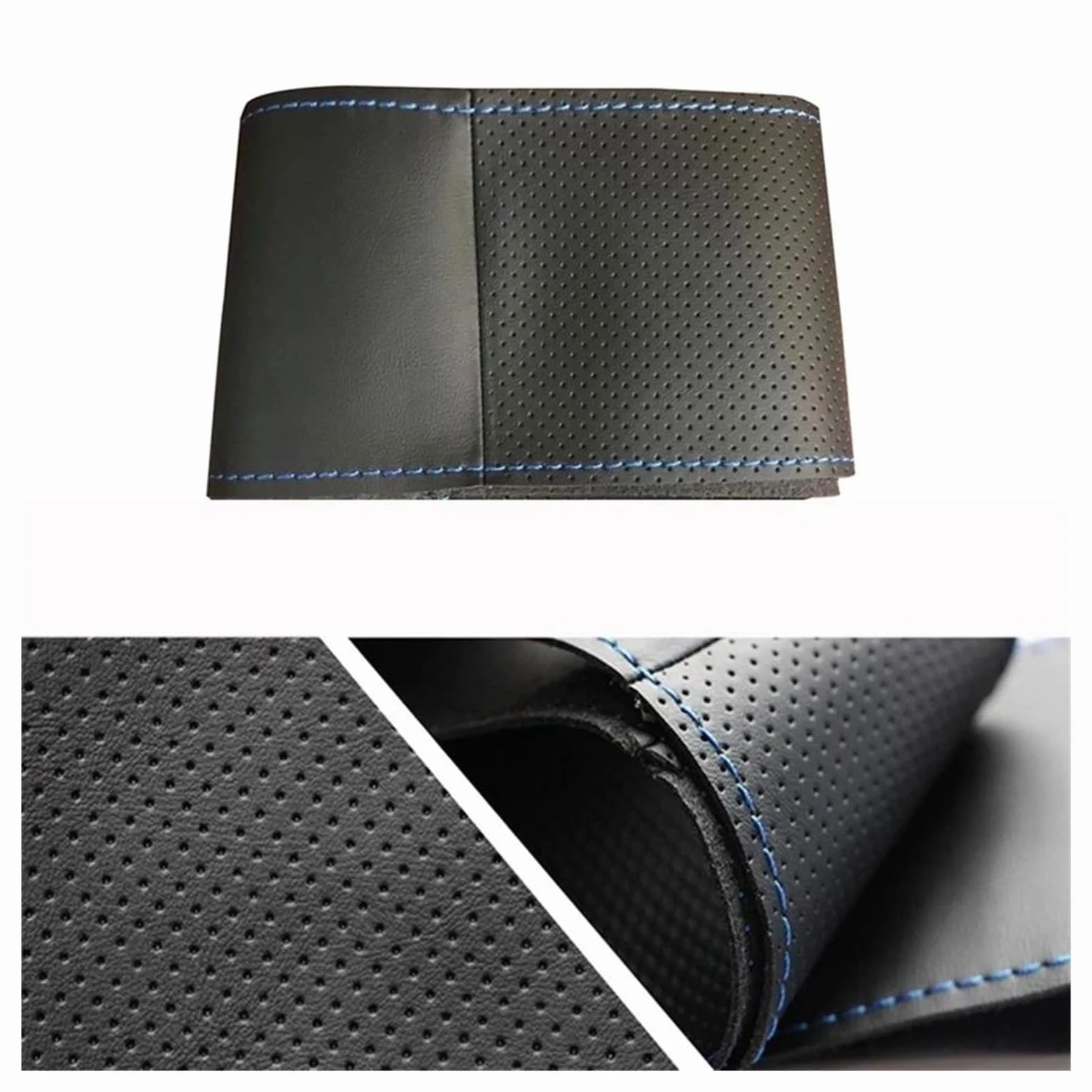 Protección Volante Coche para A3 A4 2013-2018 A6 2005-2018 Q3 2012-2018 Q5 Q7 2013-2018 Funda de Volante de Coche de Cuero marrón Negro Cosida a Mano(Negro)