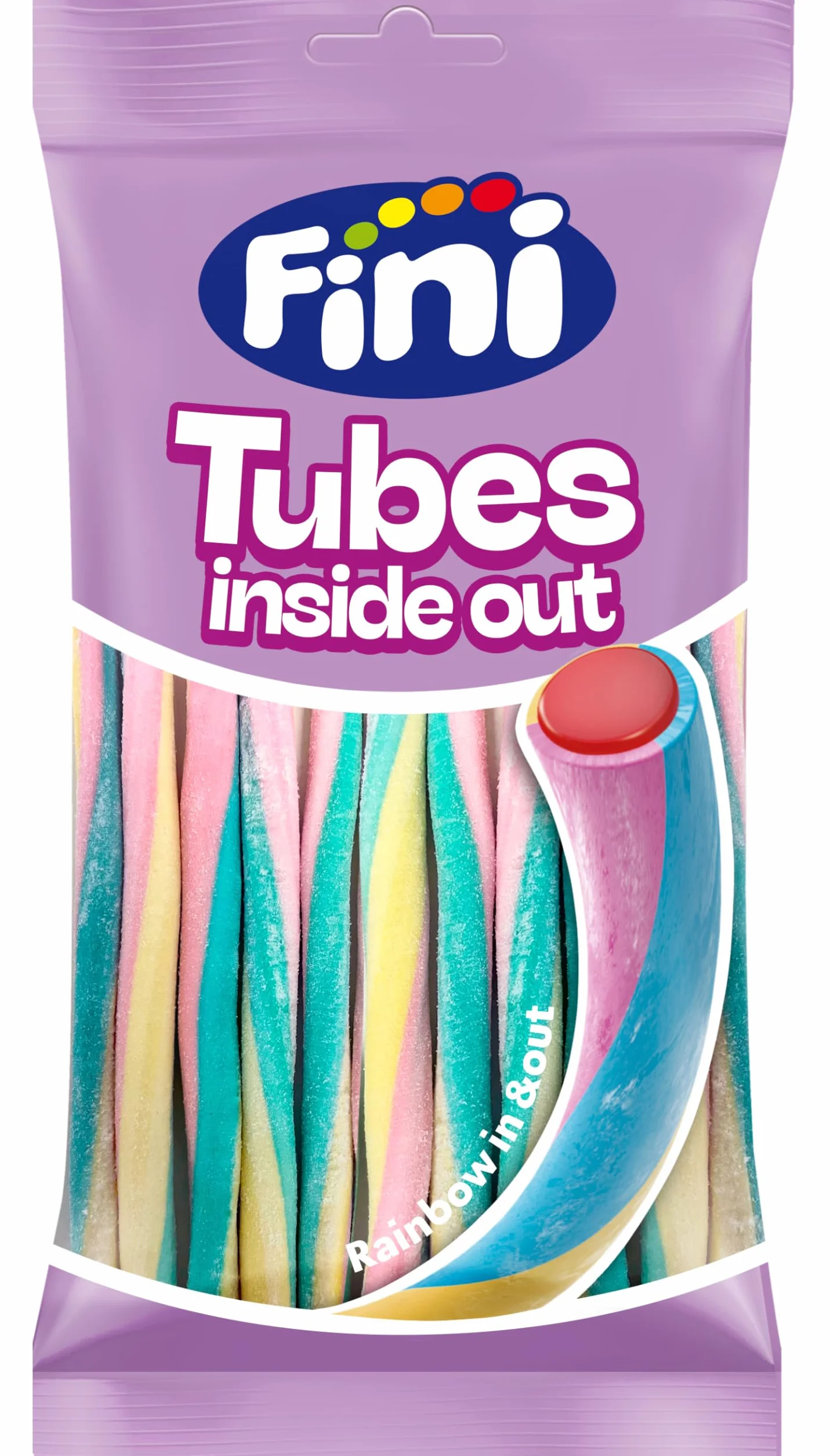 Finipalo Tubes Rainbow Inside Out Regaliz de Fresa Cubierto de Nube de Colores Bolsa 80 gr