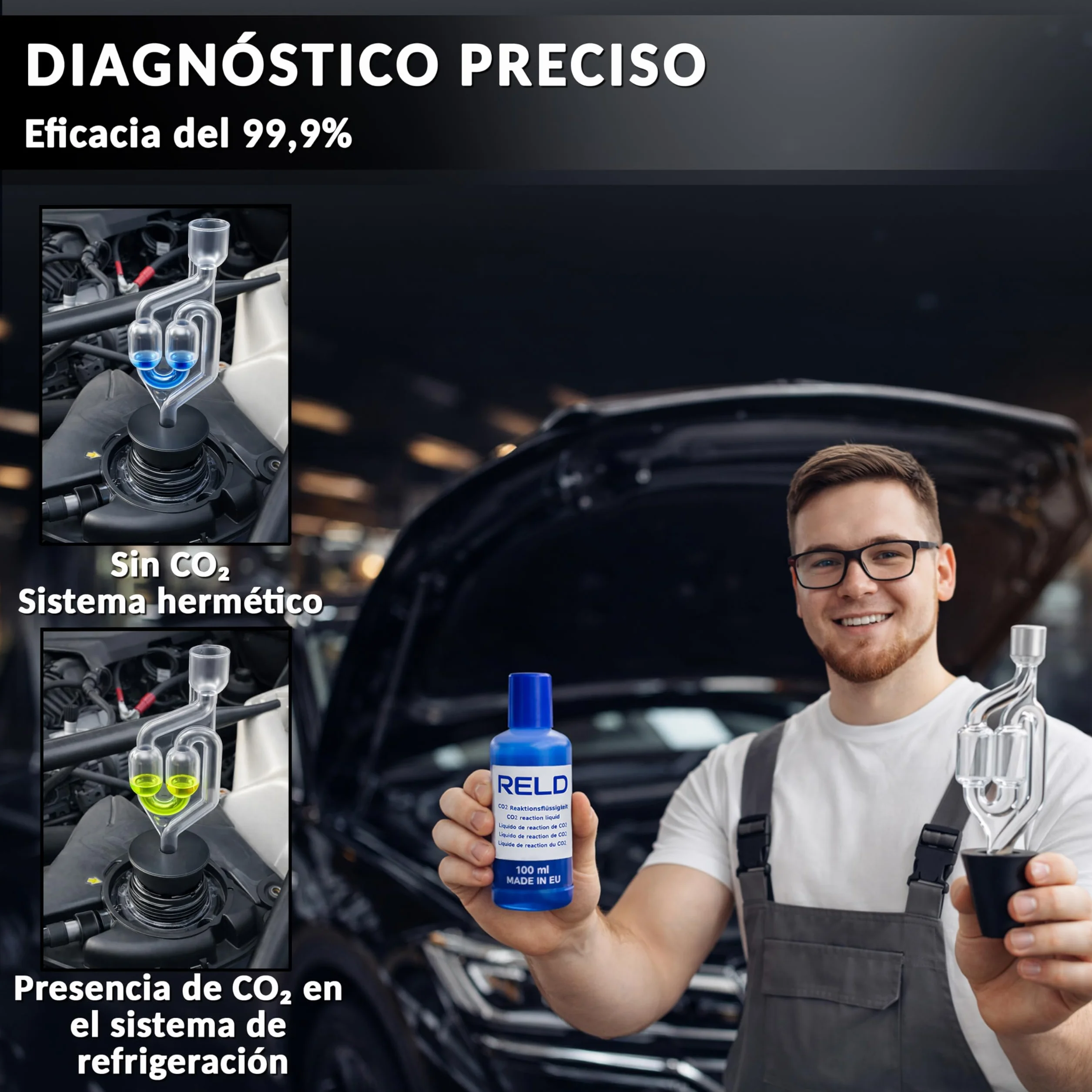 RELD - Detector de Culata Universal para Todos los Coches y Motocicletas, Detector de Fugas de CO2, para 50 Pruebas