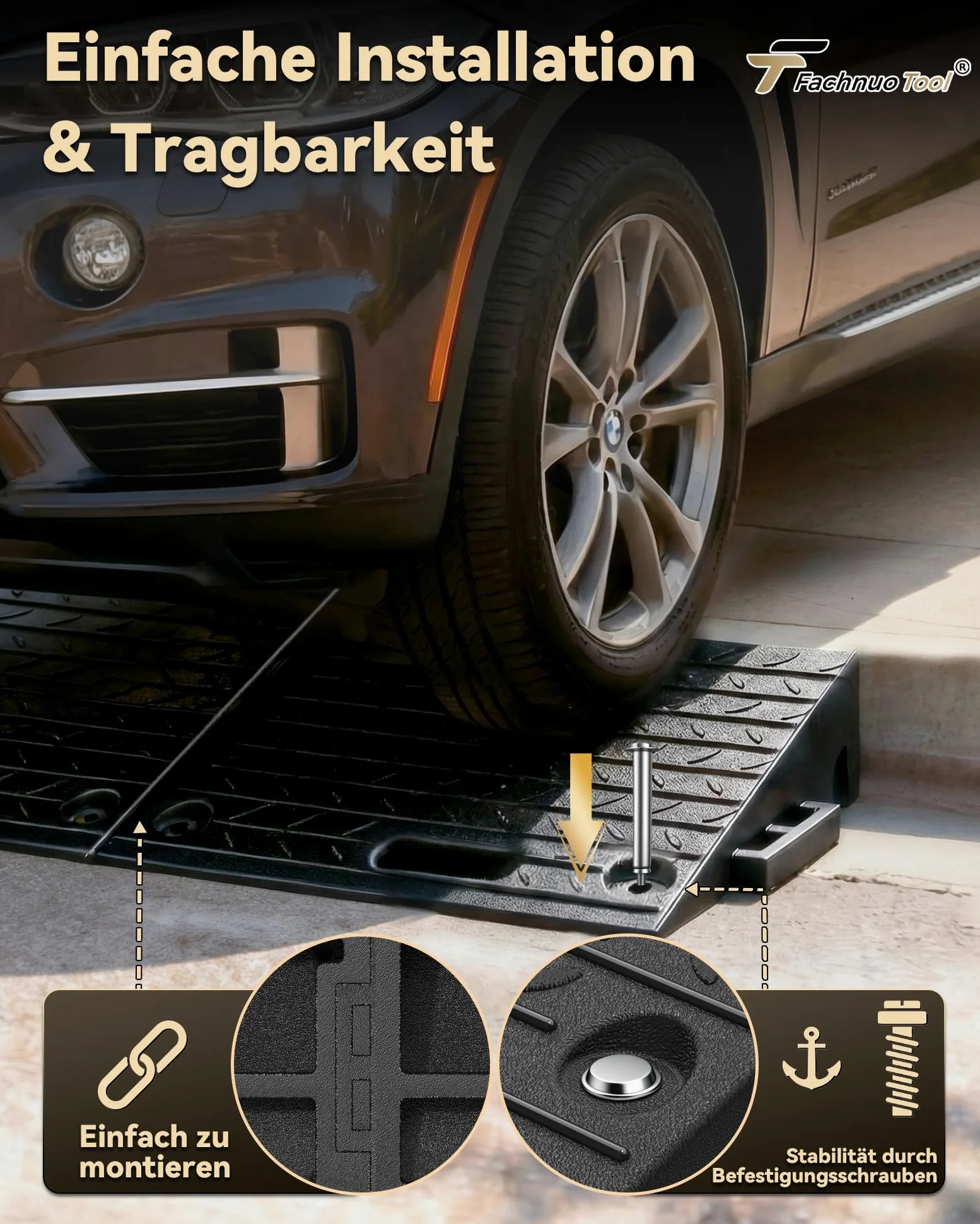 Rampa para bordillos con Capacidad de Carga de 10 toneladas, rampa para umbrales Antideslizante para Coches y Motos, diseño portátil para entradas de vehículos y accesos a Puertas, Juego de 2 Piezas