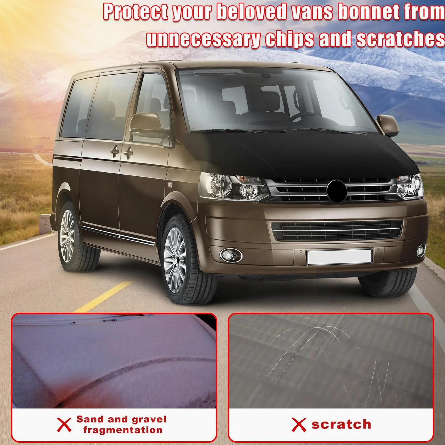Protector del Capo Compatible con VW T5 Transporter & Caravelle 2003-2009 Protección del Capó Bonnet Bra Tuning - Negro