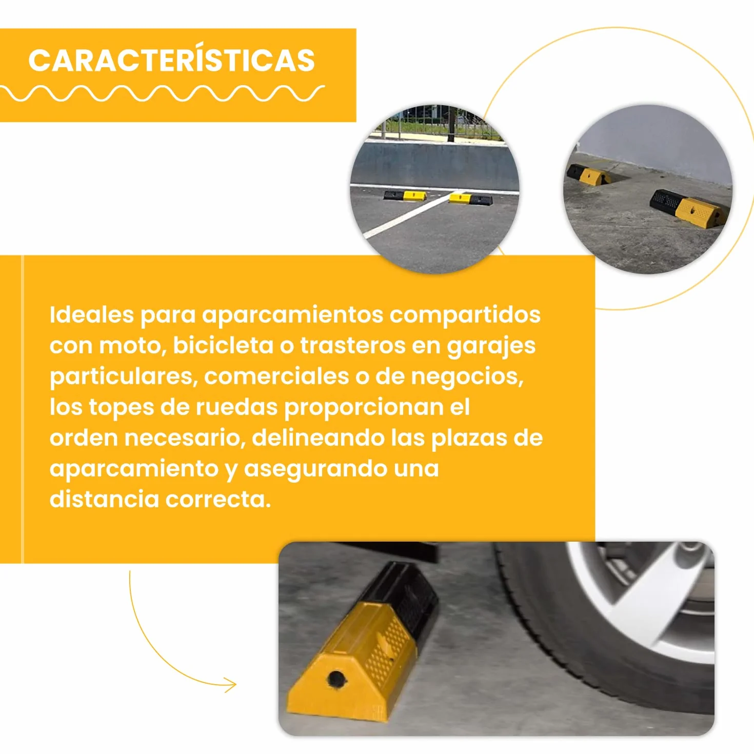 PARKING FACIL | Tope para Estacionamiento | Tope de Rueda para Parking, Estacionamiento, Zona Residencial. | Tamaño: 50 x 16 x 9.5 cm | Incluye tornillería | 2 Unidades