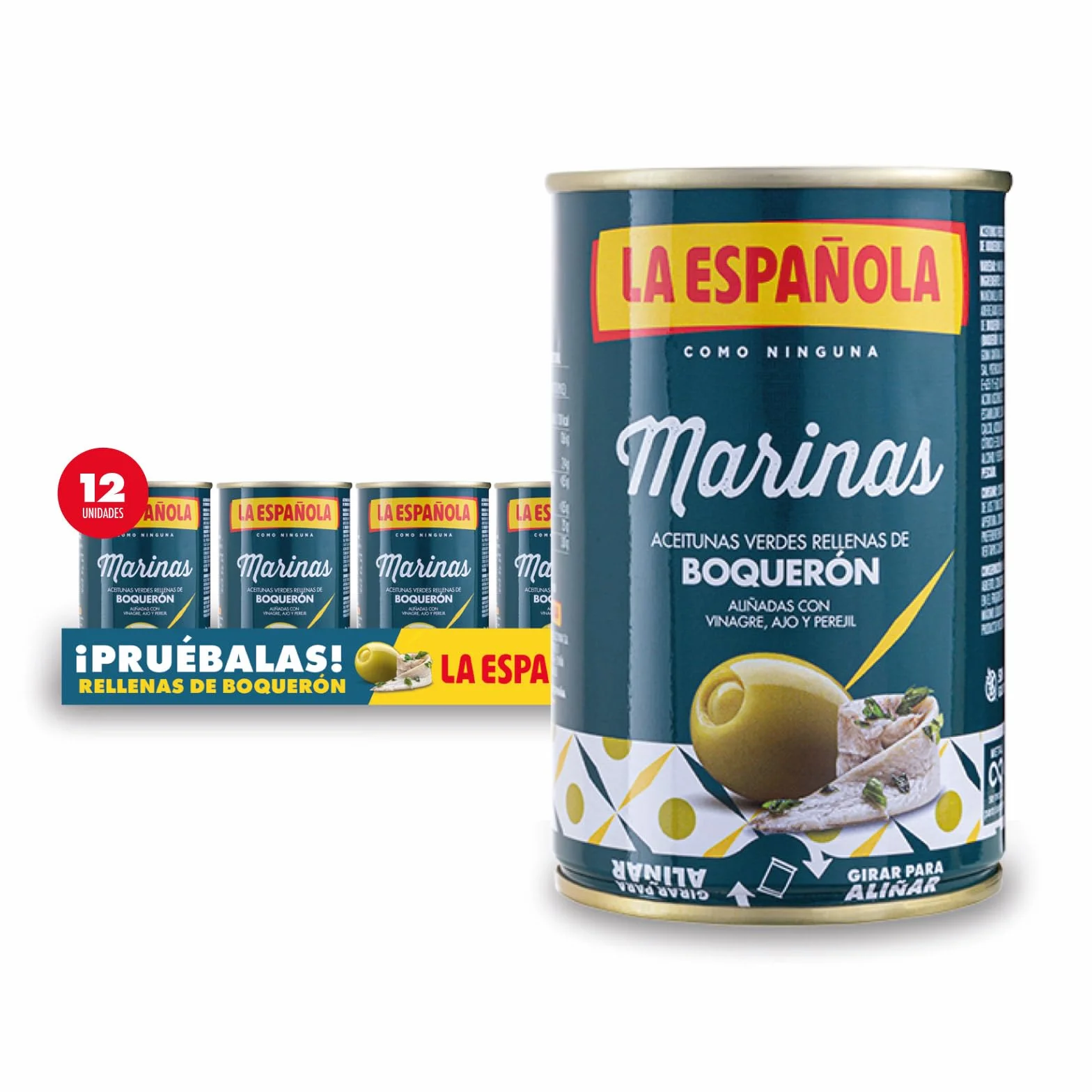 La Española Aceitunas Verdes Rellenas de Boquerón 300g Pack 12 Unidades Sin Gluten