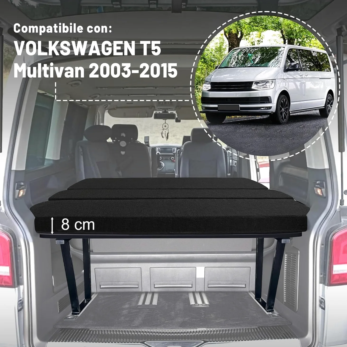 Viglietti Colchón solo de espuma negra de alta densidad sin funda, recambio para VW T4/T5/T6/T6.1 Multivan, California Beach, Caravelle, Transporter, Caravelle, Caravelle, Caravelle, Caravelle