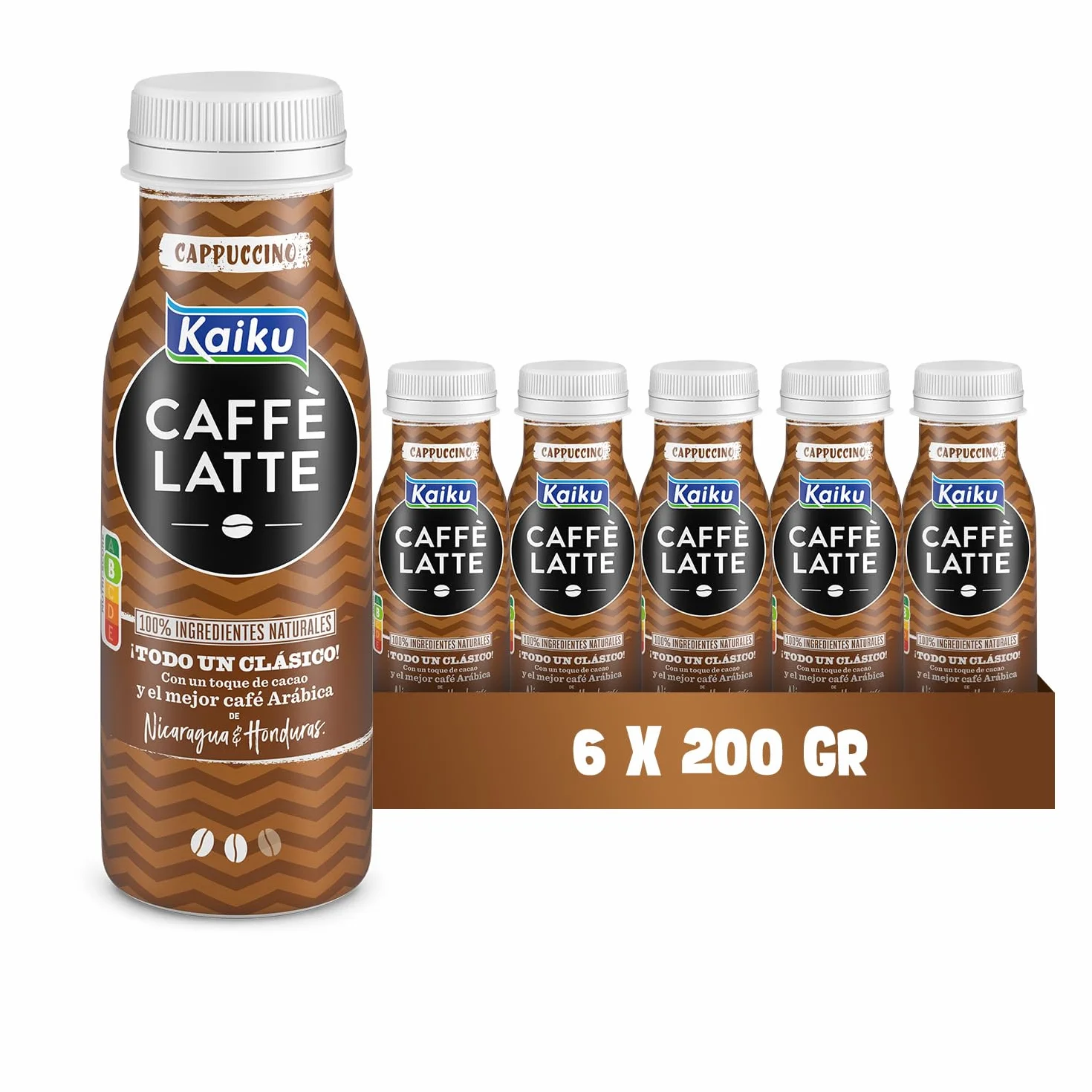 KAIKU CAFFÈ LATTE Cappuccino Pack 6 x 200 ml Café Frío con Leche y Cacao Listo para Tomar