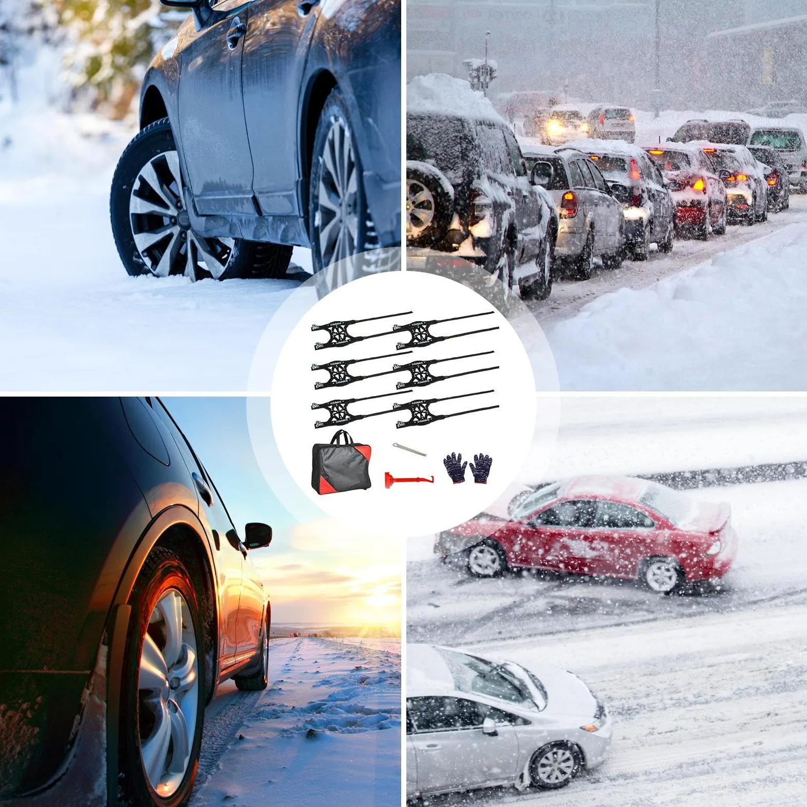 Cadenas de nieve para coche, cadenas de nieve antideslizantes para aplastamiento de hielo para neumáticos y suciedad | aplastamiento de hielo para neumáticos y suciedad