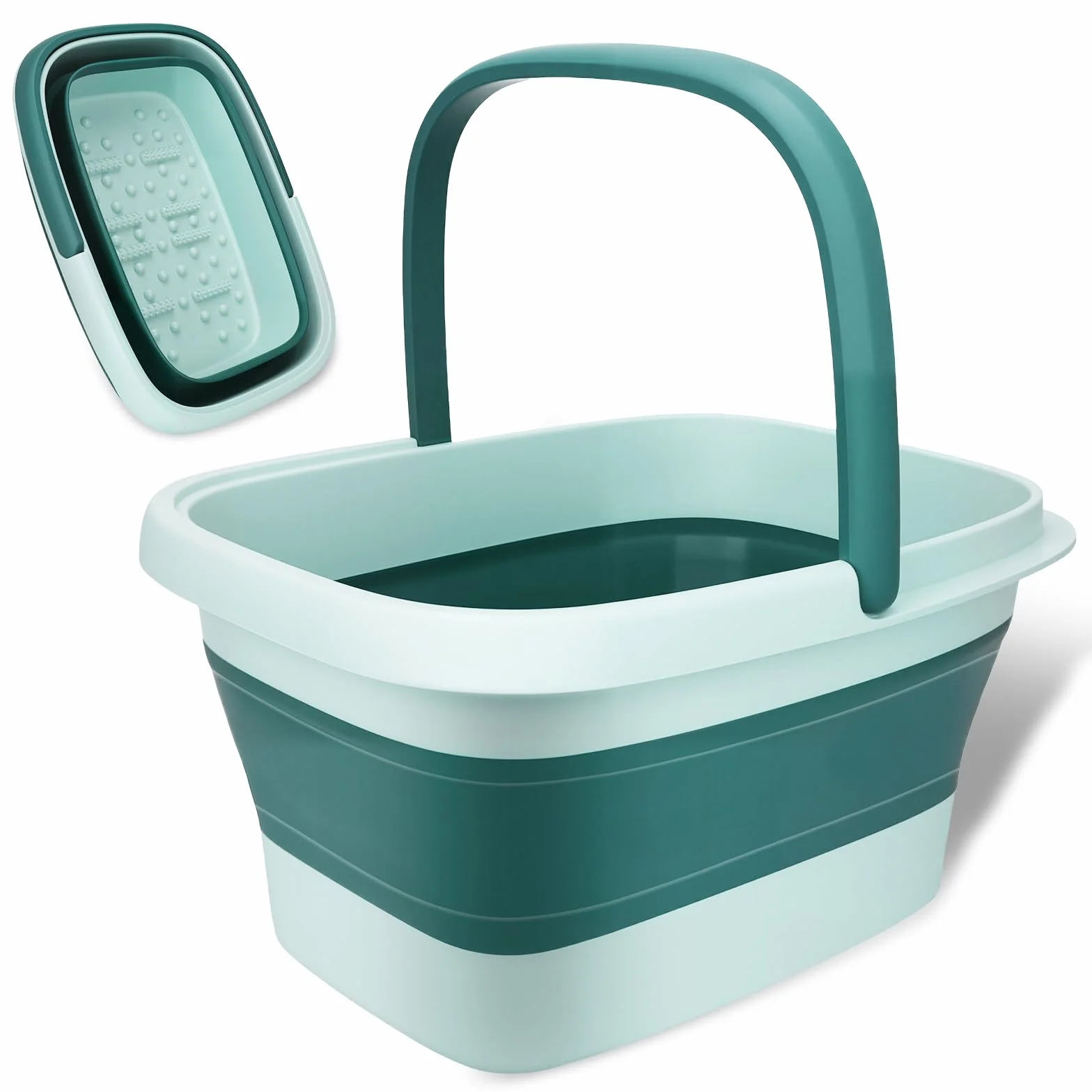 Tina de baño de pies plegable 15L con asa y rodillos de masaje SPA hidromasaje ergonómica verde claro