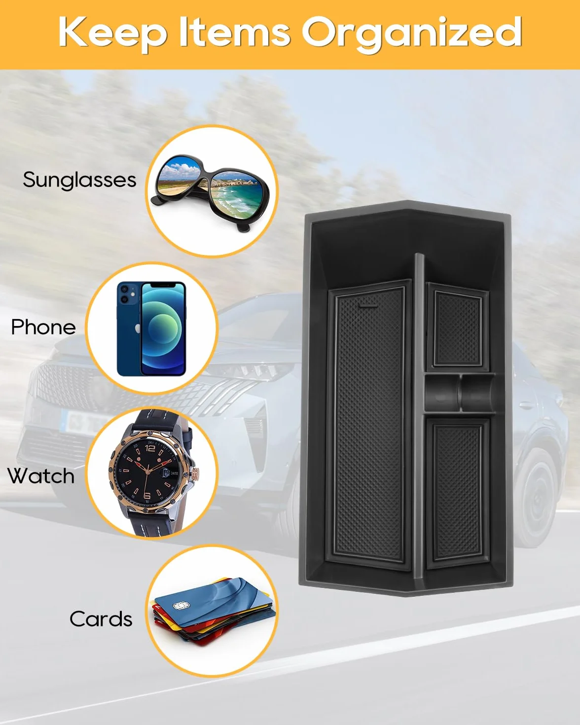 LFOTPP Caja de almacenamiento para consola central compatible con Peugeot E-3008 E-5008 EV GT Allure 2024 2025, E3008 P64, organizador de reposabrazos, bandeja para reposabrazos central, guantera