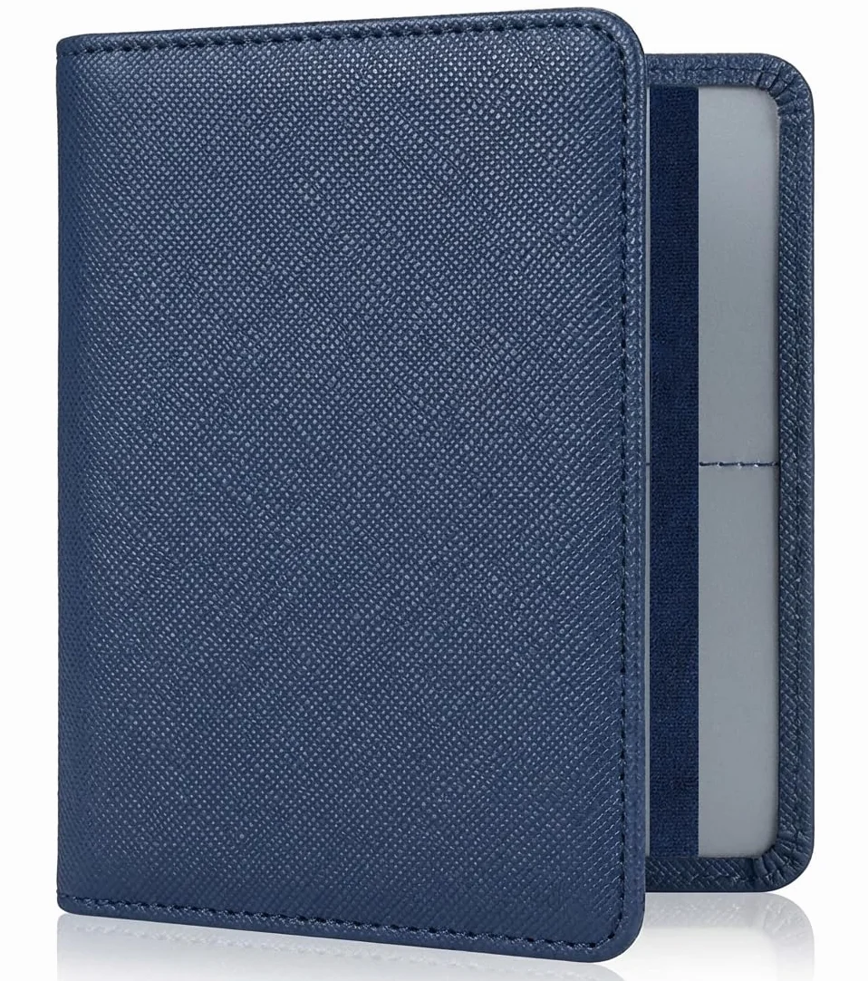 Caweet Soporte para registro de coche y seguro – Organizador de guantera de coche – Portadocumentos de cuero para carné de conducir, carné de identidad y tarjetas, azul-1