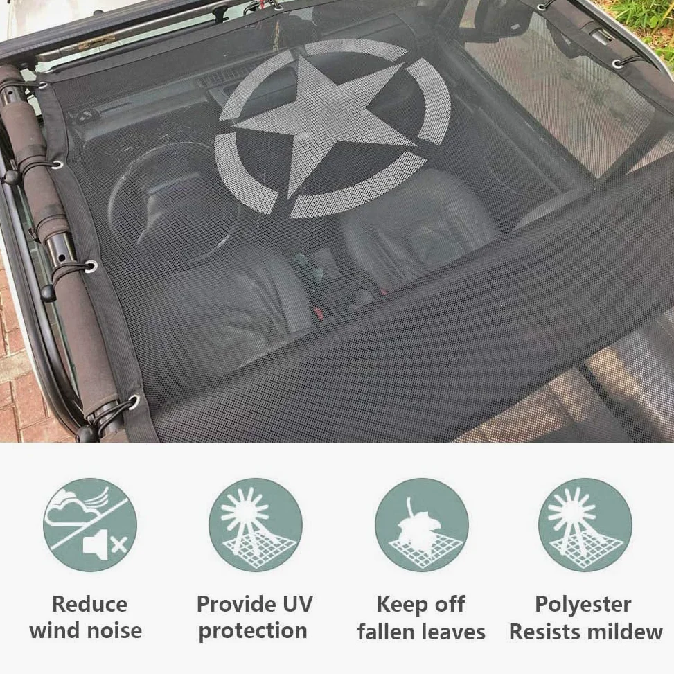 Cubierta de Malla Tipo Bikini Parasol con protección UV, Compatible con Accesorios Jeep Wrangler 1987-2006 YJ TJ, Estilo 5 Estrellas.