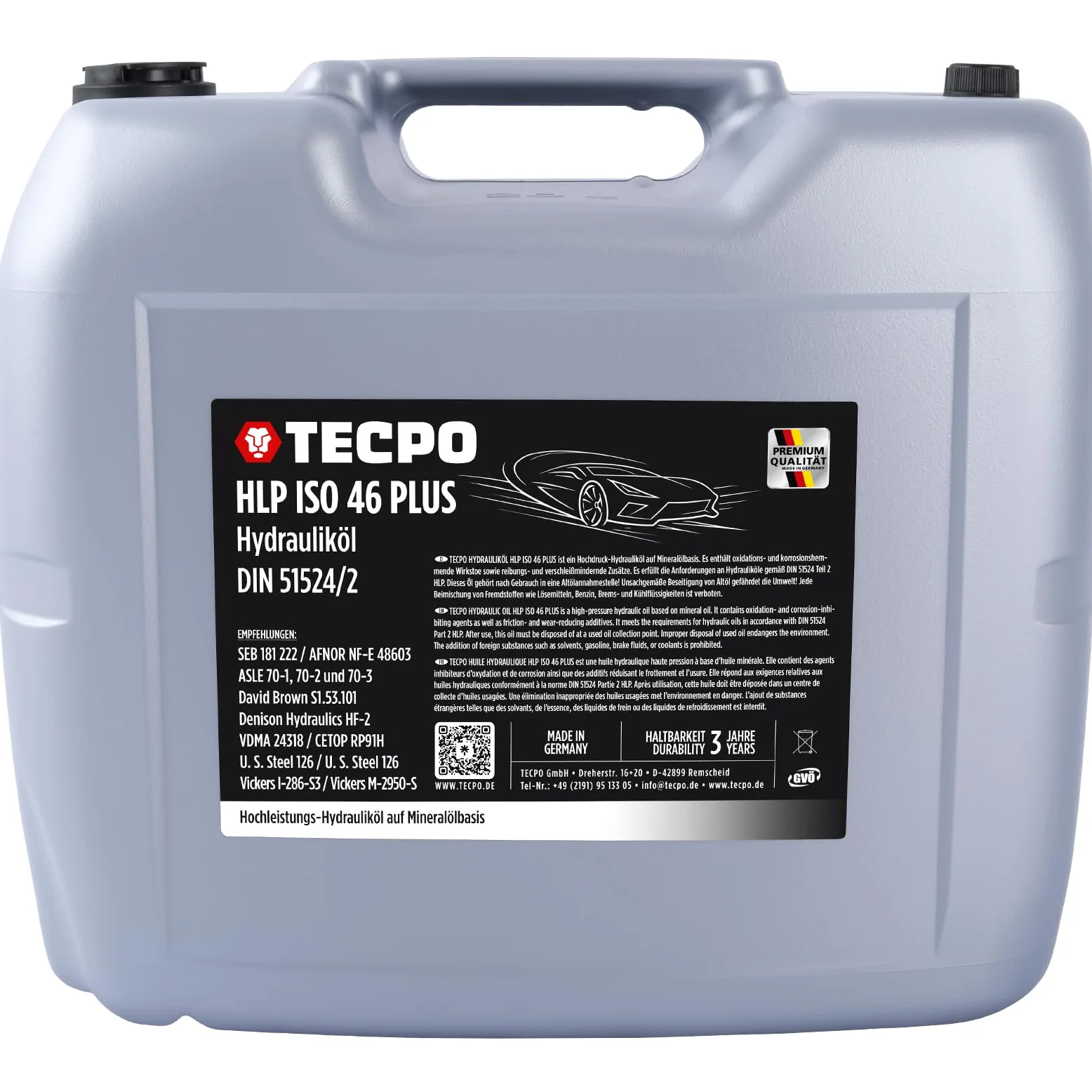 TECPO Aceite hidráulico 20 litros HLP 46 ISO VG viscosidad hidráulico fluido hidráulico fluido hidráulico para alta presión