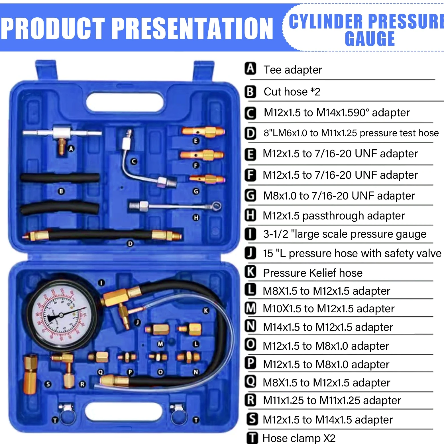 0-140 PSI Manómetro de combustible Tester: Kit TU-114 de prueba de presión de combustible, probador de presión de bomba de inyección, herramienta de diagnóstico para coches, camiones y motocicletas a