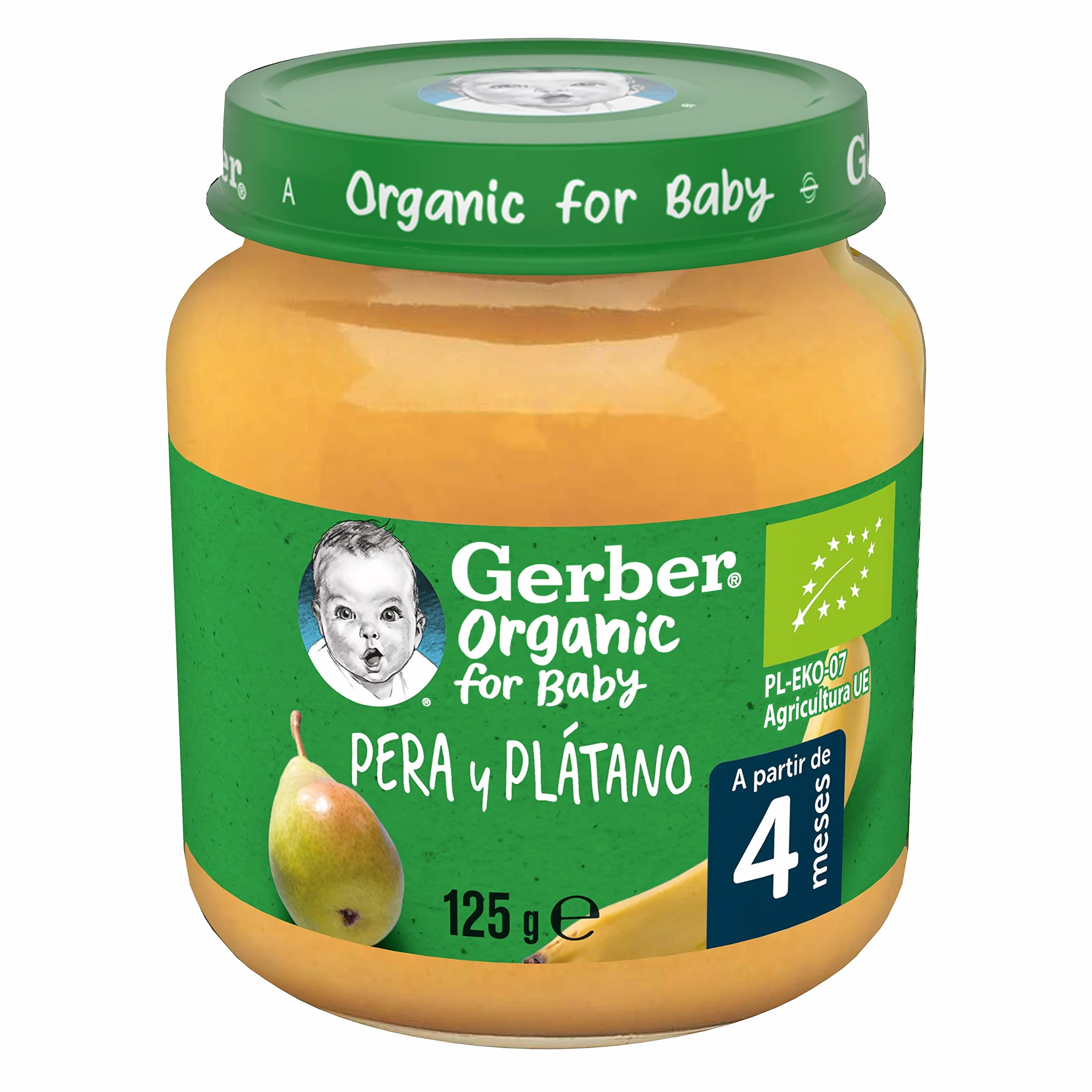 GERBER Organic Pera y Plátano Puré para Bebés 6x125g