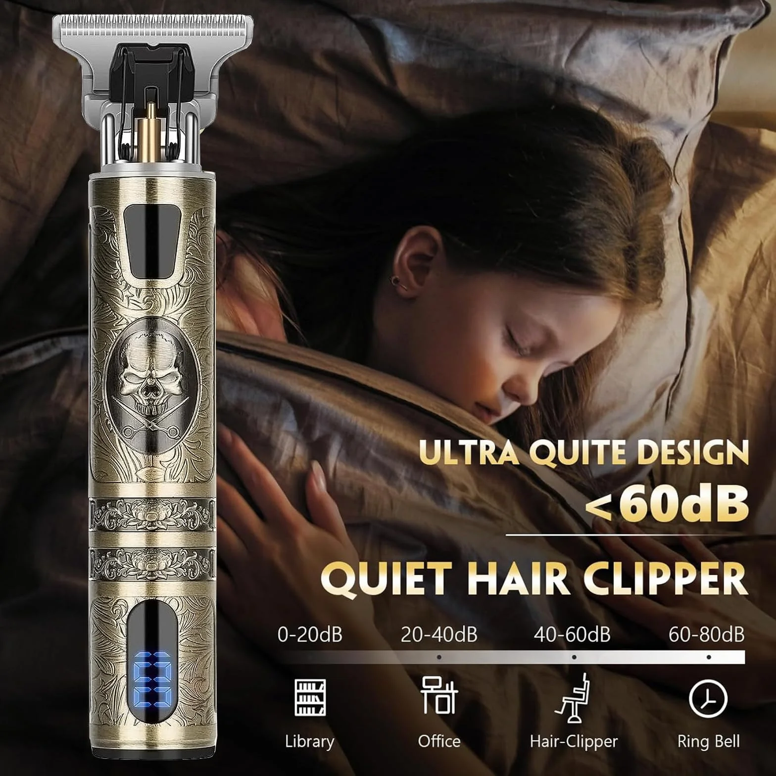 Máquina de Cortar Pelo Profesional Cortapelos Hombre Barba Cuchilla T Zero Gap Recargable USB Impermeable 4 Peine 1.5-4mm