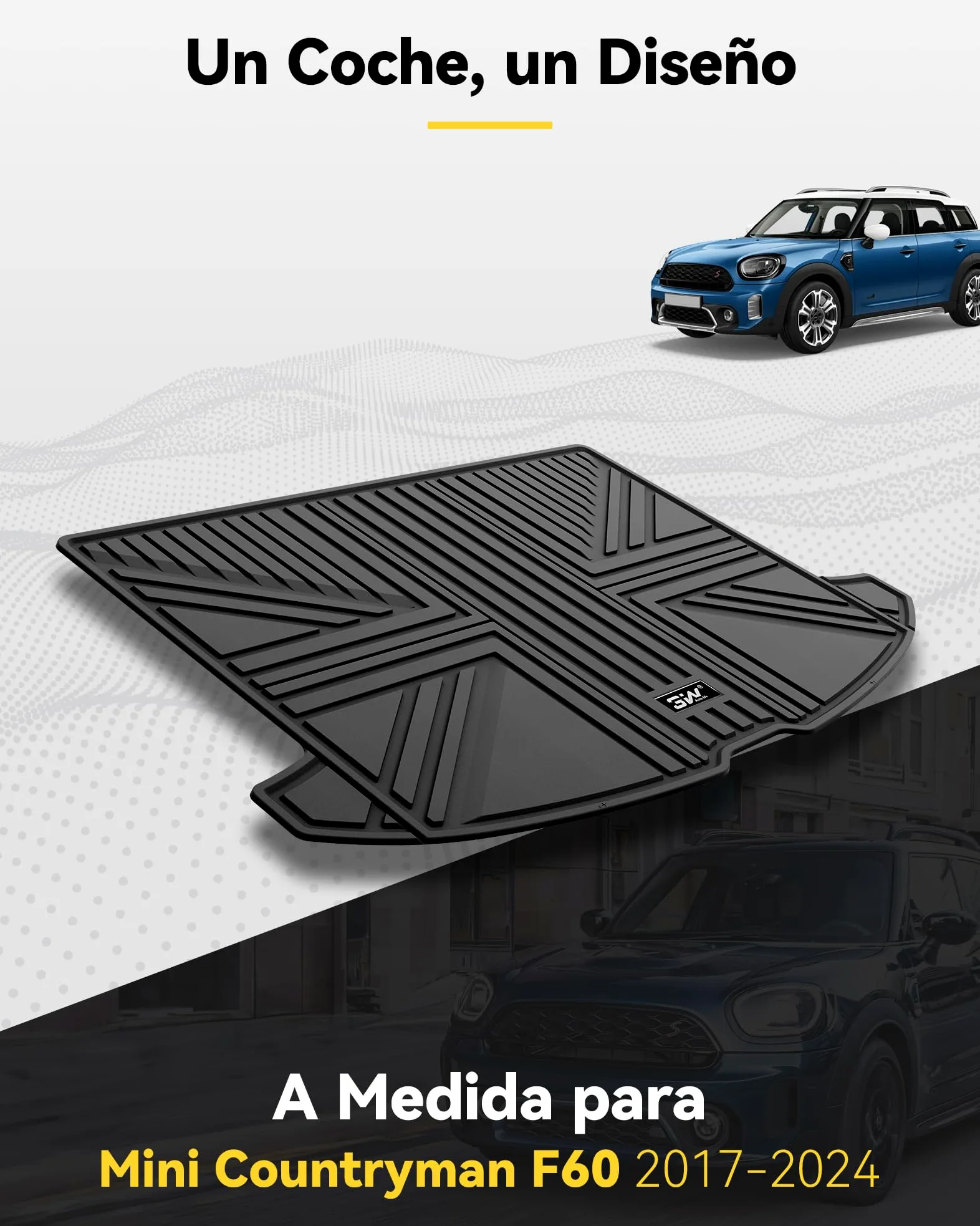 3W Alfombrilla Maletero de Coche para Mini Countryman F60 2017-2024, Protector de Maletero Personalizada de TPE para Todo Clima para Mini Countryman Juego Completo de Alfombrillas, Accesorios, Negro