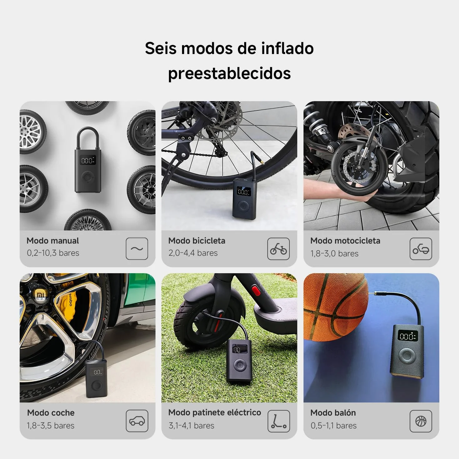 Xiaomi Portable Electric Air Compressor 2, compresor de aire portátil 0.2-10.3 bar 3-150 psi, batería 2000mAh, USB-C, LED, negro