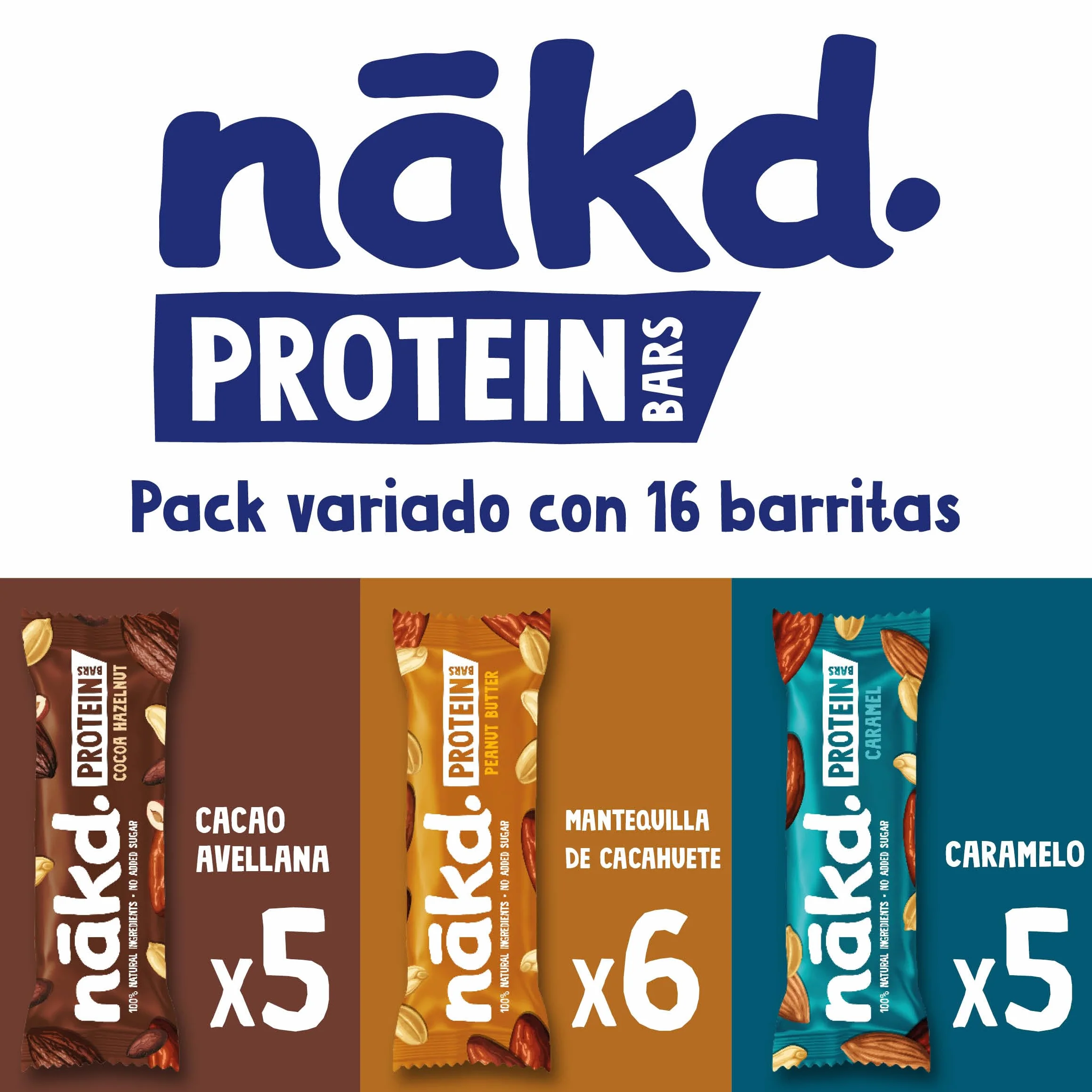 Nākd. Protein Pack Multisabores Barritas Proteícas 7g Proteína Vegetal 100% Natural Sin Azúcar Vegano 16x45g 720g
