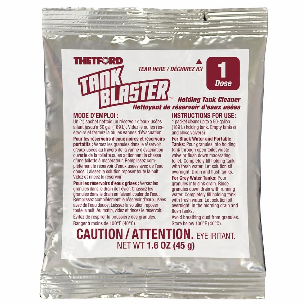 Thetford Tank Blaster - Limpiador de sensor de nivel - Tanques de retención de agua residual negra y gris y limpiador de tanques portátil - 4 paquetes de 1.6 onzas Thetford - 96527, blanco