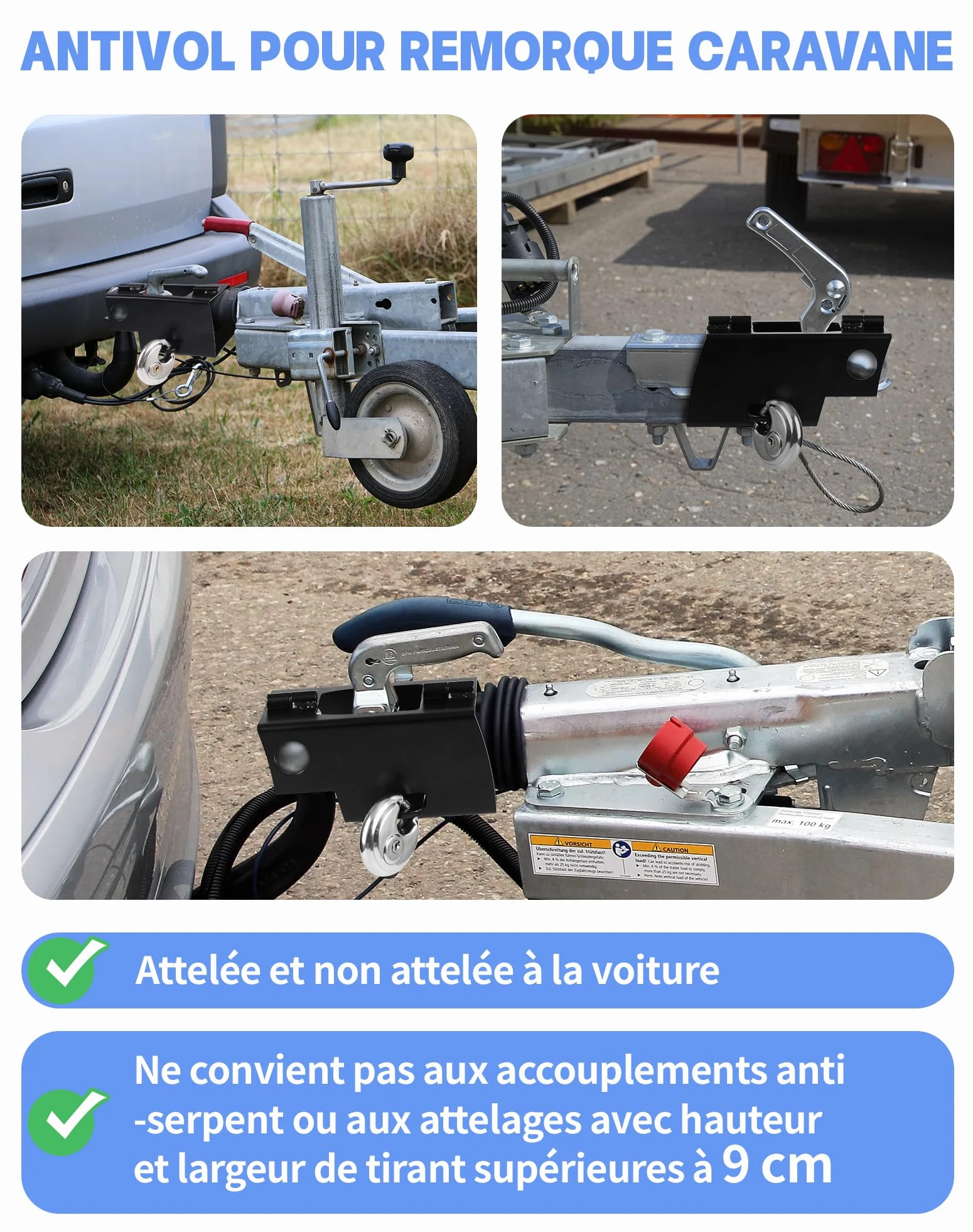 SOSALUK Candado Remolque de Alta Seguridad, Antirrobo Remolque para remolques acoplados y desacoplados, Seguro Caravana con Cepo para Remolque y Protección para Caravanas y Remolques(Negro)