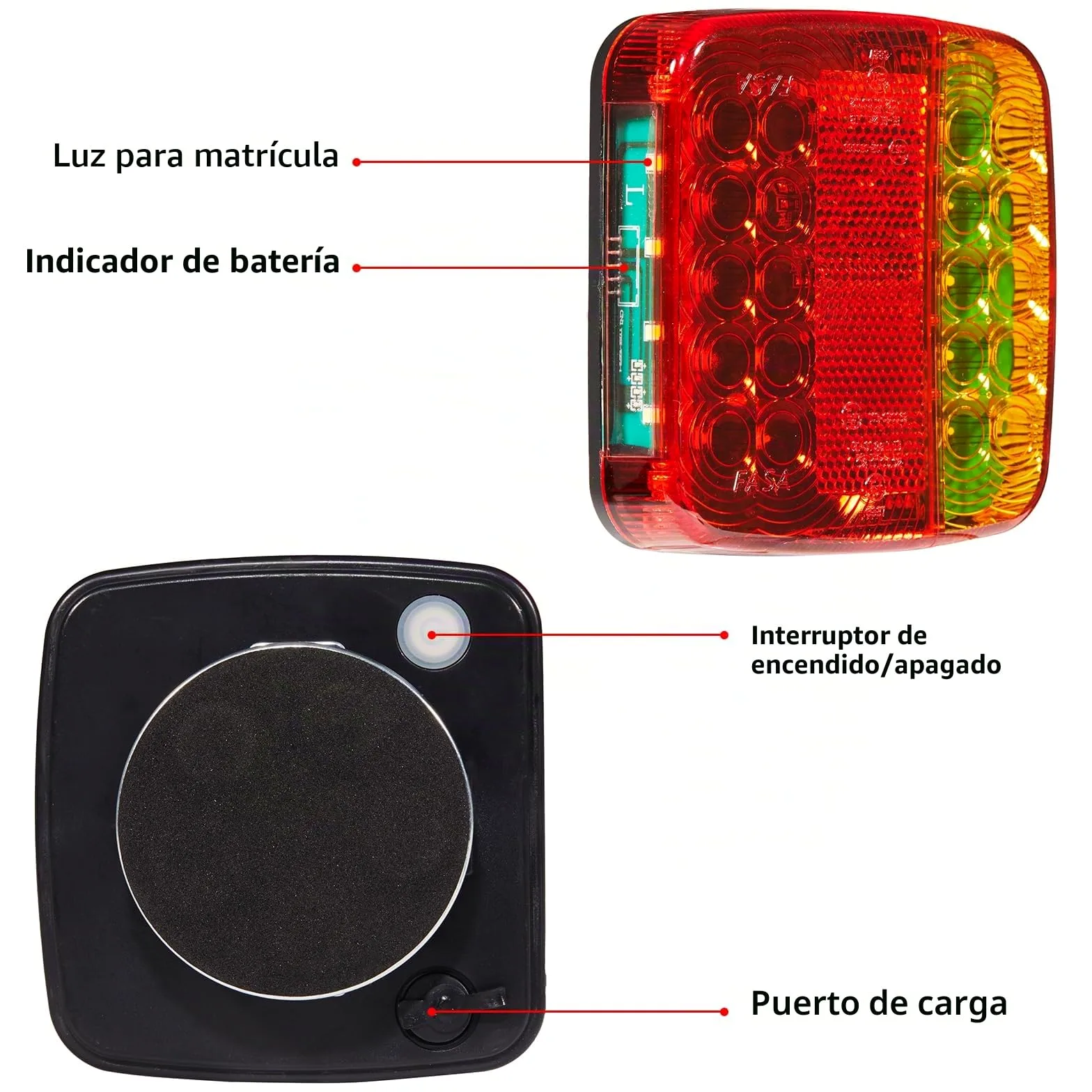 D-TECH pilotos LED inalámbricos, juego de luces traseras magnéticas para remolque, luces homologadas ECE EMC impermeables