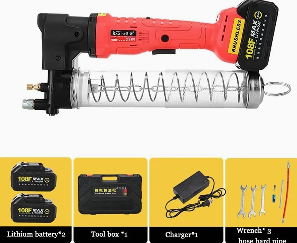 Pistola engrasadora eléctrica inalámbrica, pistola engrasadora recargable con batería de litio de 18 V, una carga puede bombear 40 tubos de aceite, for engrasar vehículos o máquinas (Color : 2electri